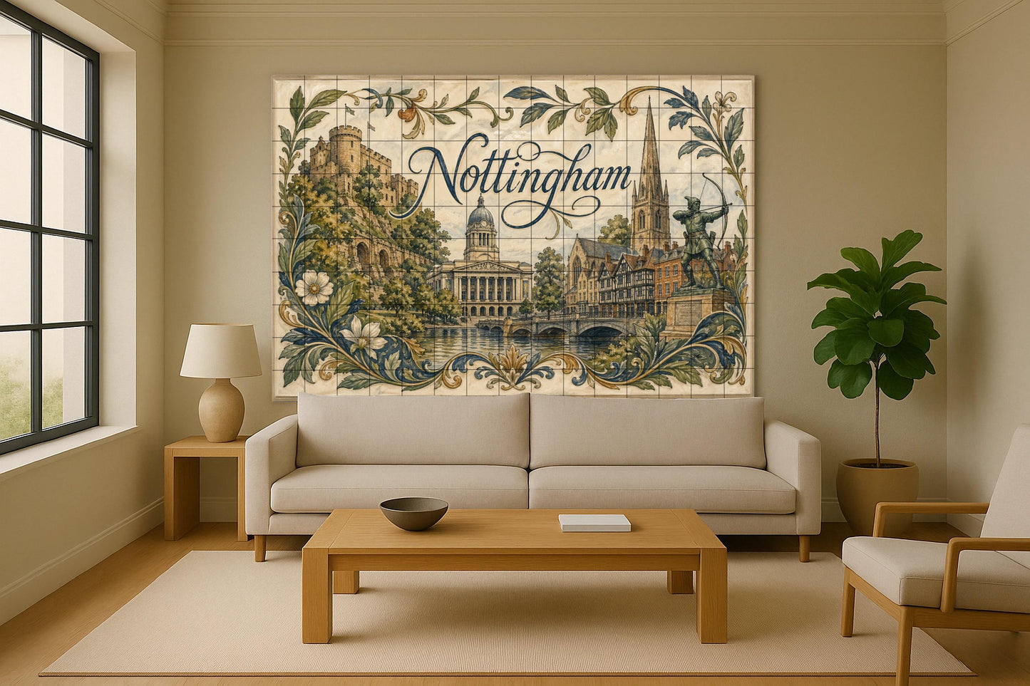 Mural de azulejos de cerámica de Nottingham, arte mural de Robin…