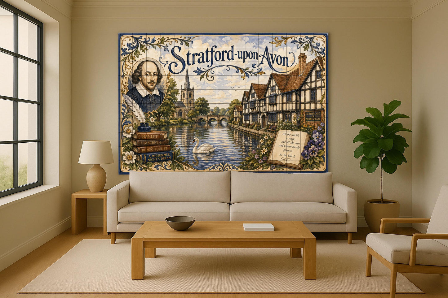 Fliesenbild Stratford-upon-Avon, Kunst Wandbild von Shakespea — Volkskunst-Dekor