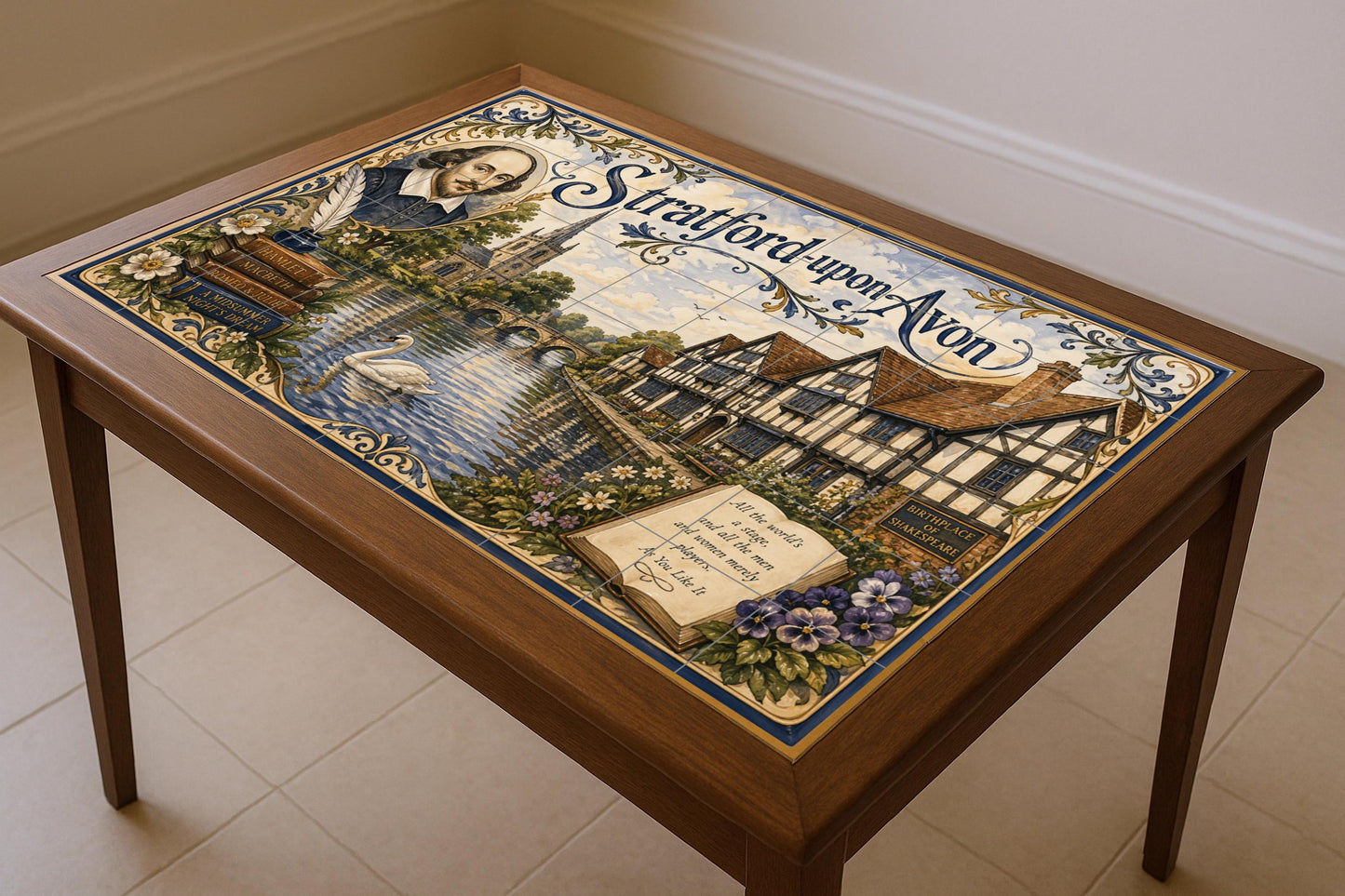 Fliesenbild Stratford-upon-Avon, Kunst Wandbild von Shakespea — Volkskunst-Dekor