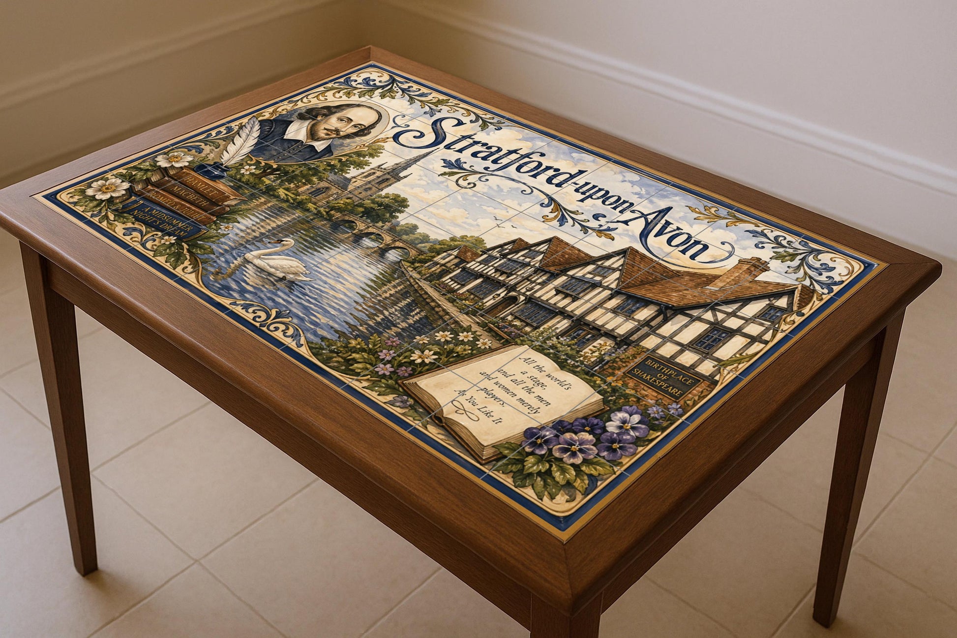 Fliesenbild Stratford-upon-Avon, Kunst Wandbild von Shakespea — Volkskunst-Dekor