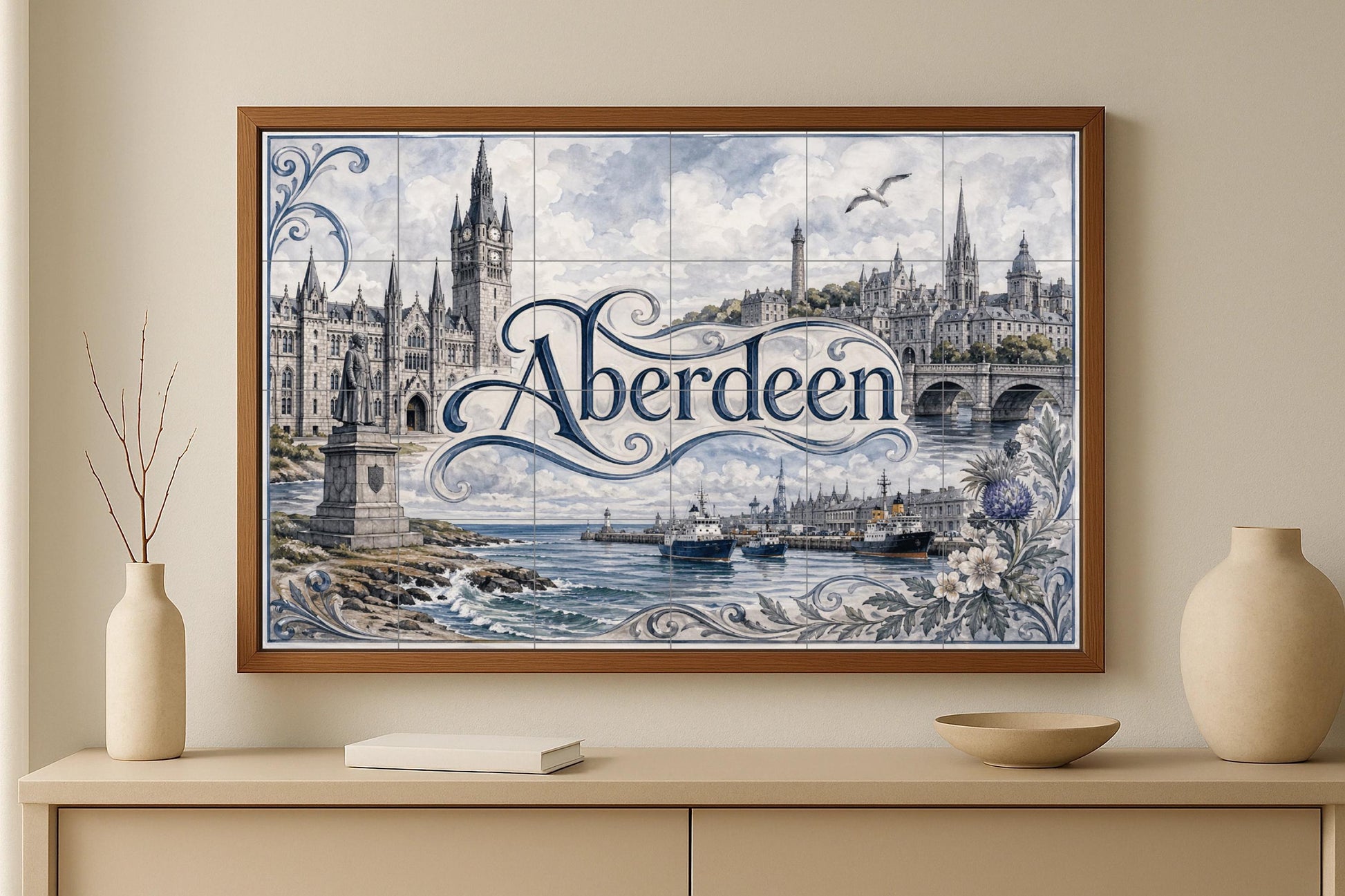 Mural de azulejos de cerámica de Aberdeen, arte mural costero…
