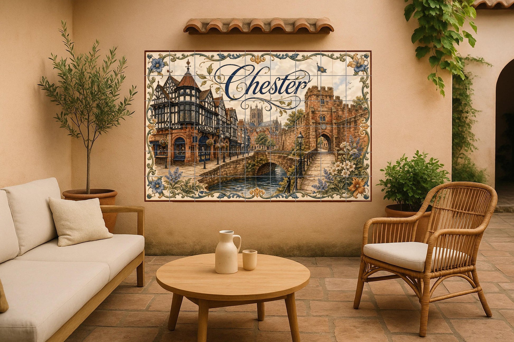 Chester, Art Mural de la Angleterre medieva — Fresque Murale en Carreaux de Céramique · Décor Mural Voyage