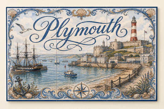 Plymouth, arte mural náutico, decoración cos — Landmark Mural · Ceramic Tile Mural