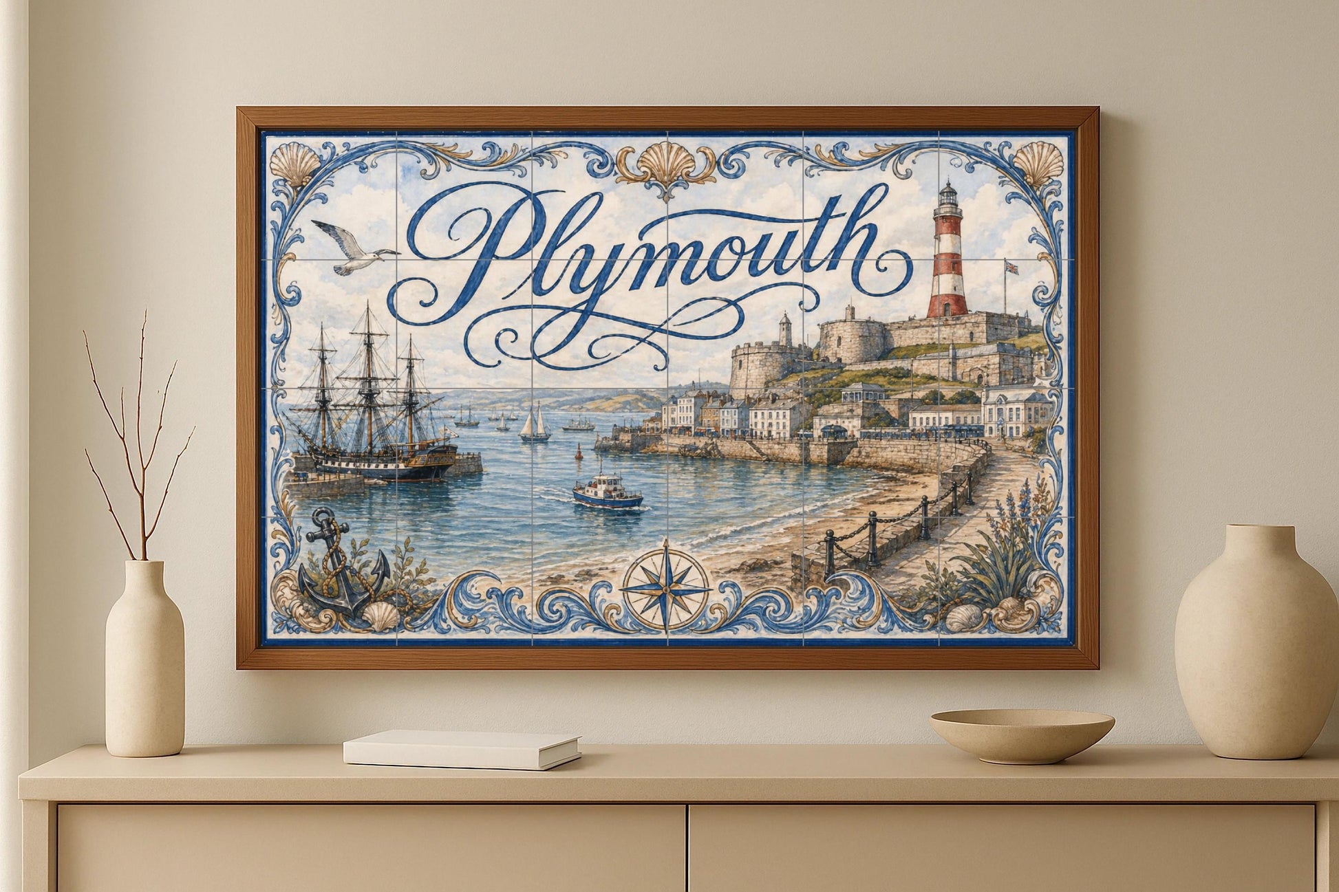 Mural de azulejos de cerámica de Plymouth, arte mural náutico…