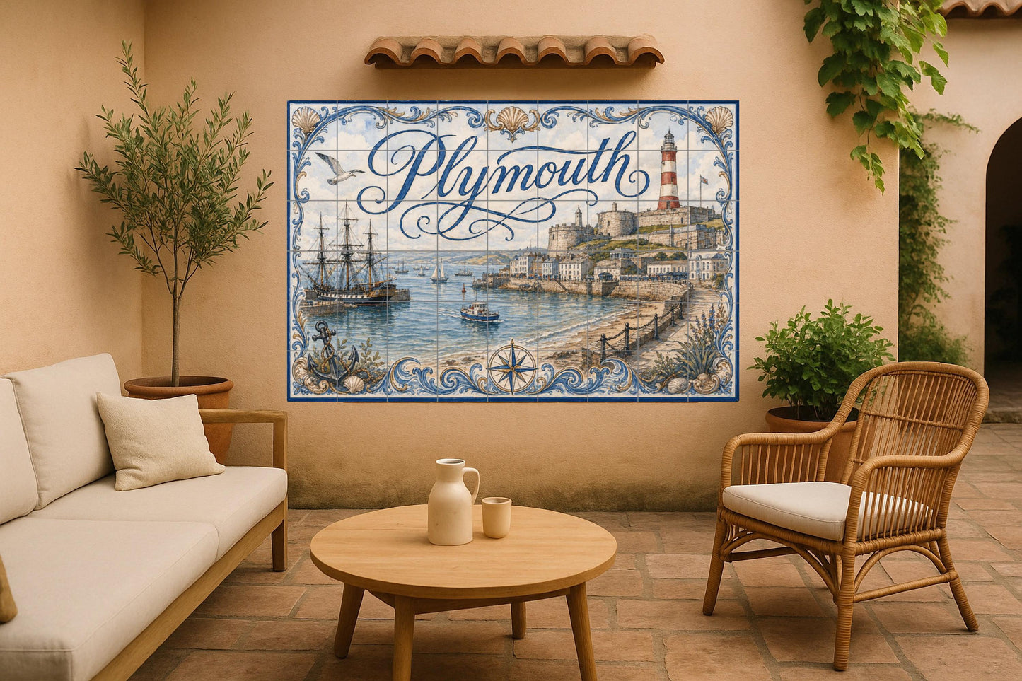 Mural de azulejos de cerámica de Plymouth, arte mural náutico…