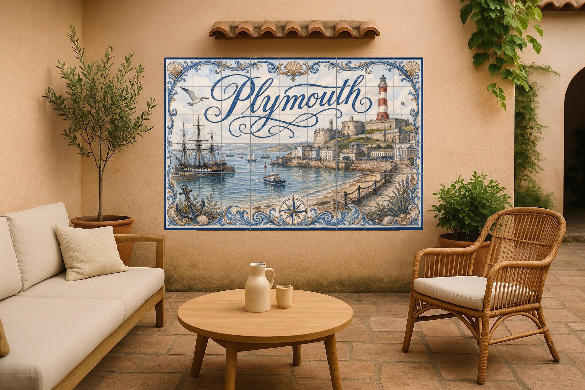 Mural de azulejos de cerámica de Plymouth, arte mural náutico…