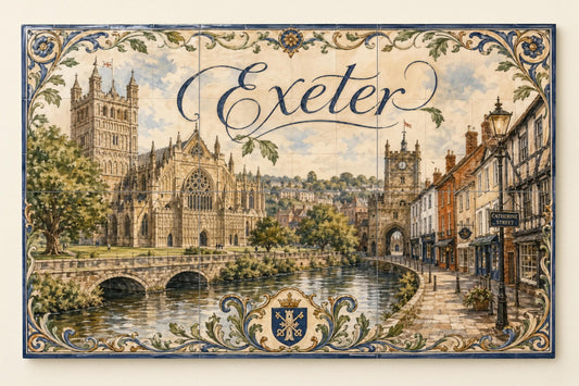 Exeter, Inghilterra — Murale in Piastrelle di Ceramica · Paesaggio Urbano in Piastrelle