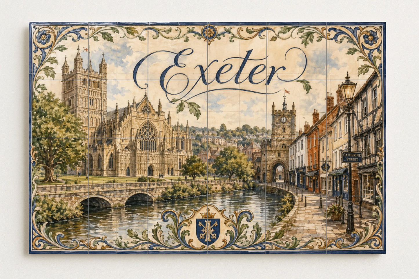 Exeter, Angleterre — Paysage Urbain en Carreaux, Art Mural en Céramique