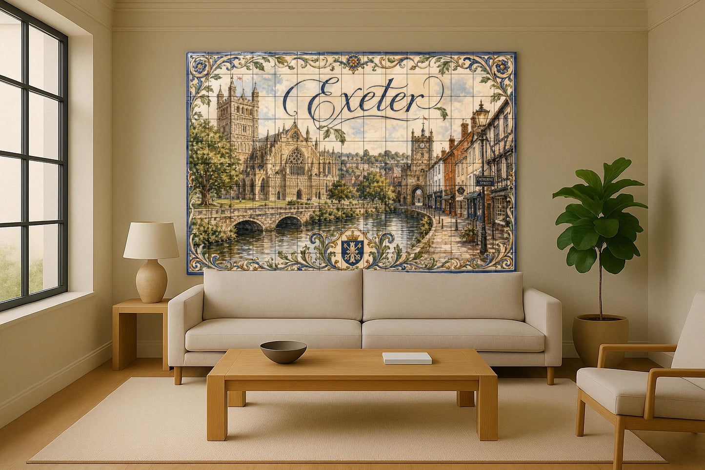 Exeter, Angleterre — Paysage Urbain en Carreaux, Art Mural en Céramique