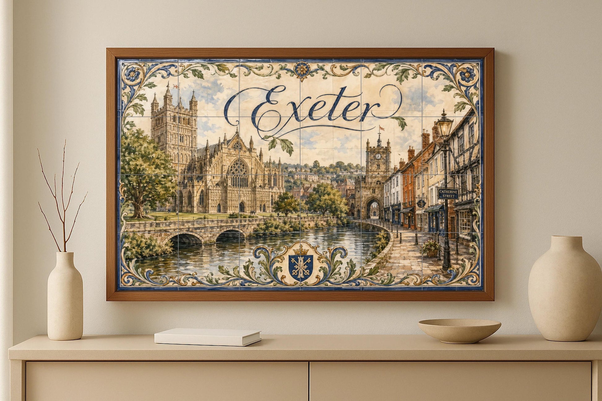 Exeter, Angleterre — Paysage Urbain en Carreaux, Art Mural en Céramique