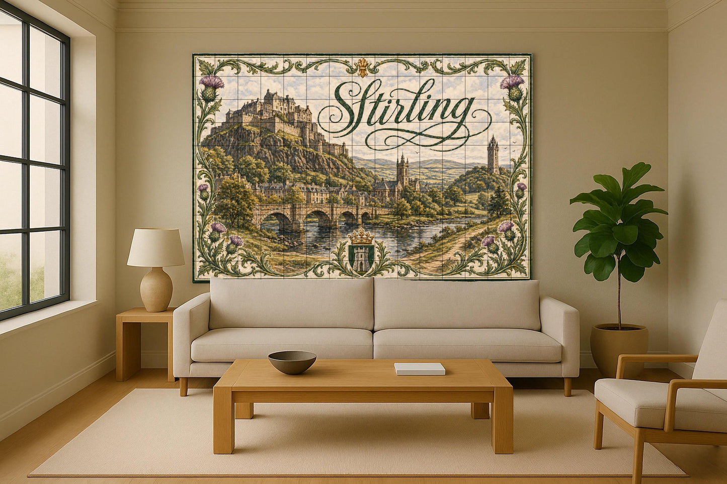 Stirling, Escocia, arte mural de castillos e · Ceramic Wall Mural — Landmark Mural