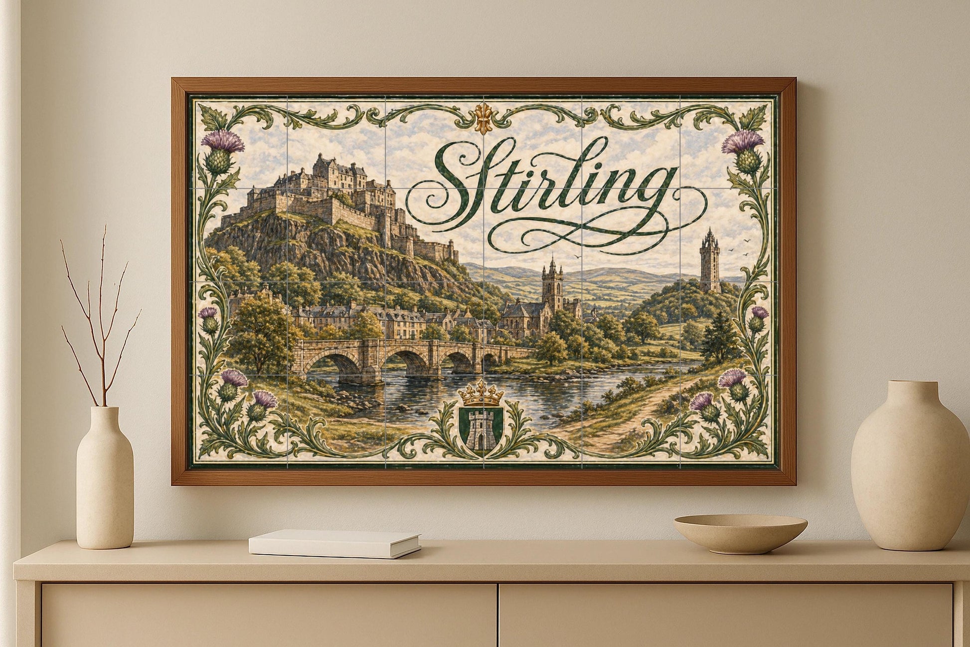 Stirling, Escocia, arte mural de castillos e · Ceramic Wall Mural — Landmark Mural