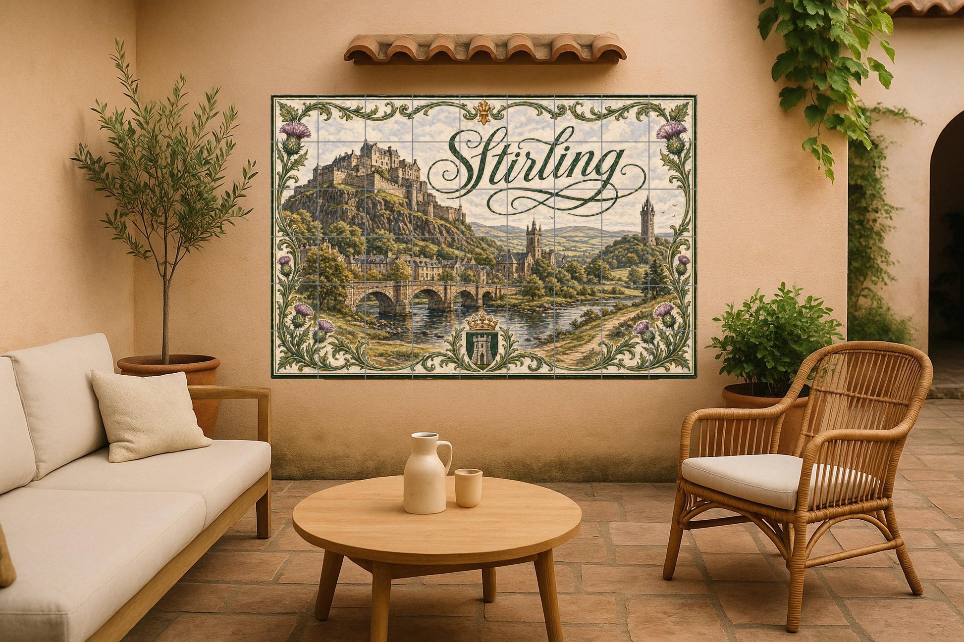 Stirling, Escocia, arte mural de castillos e · Ceramic Wall Mural — Landmark Mural