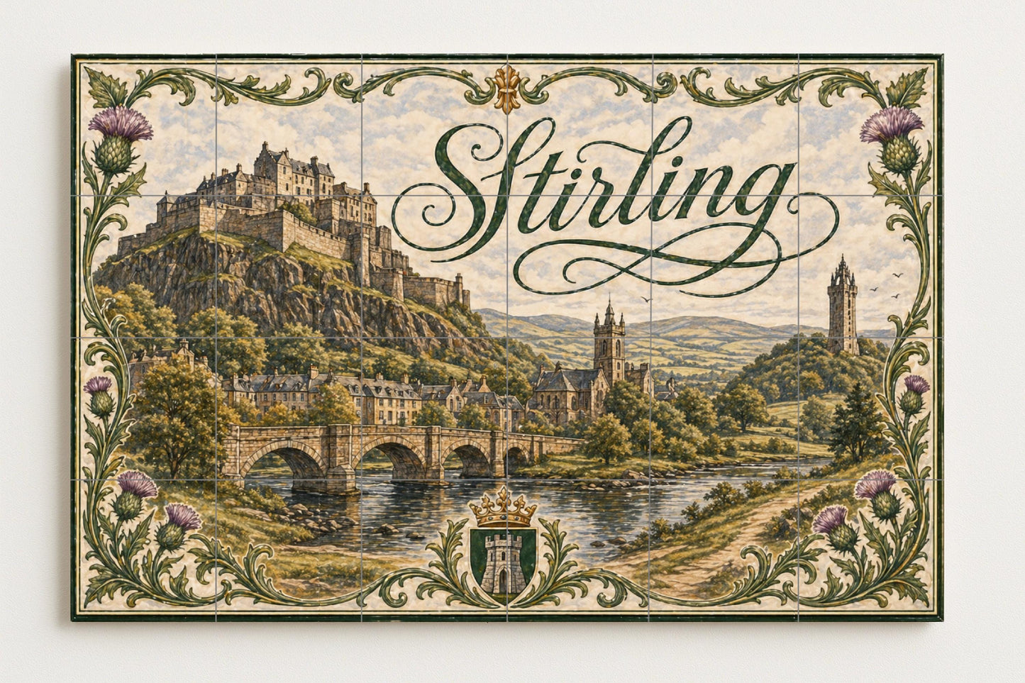 Stirling, Escocia, arte mural de castillos e · Ceramic Wall Mural — Landmark Mural