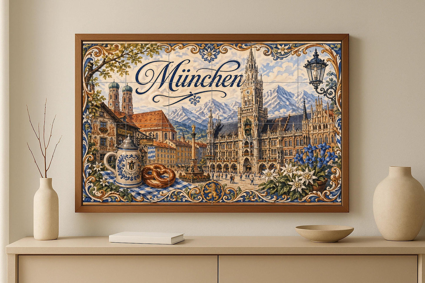 Mural de azulejos de cerámica de Múnich, Alemania, arte mural de la…