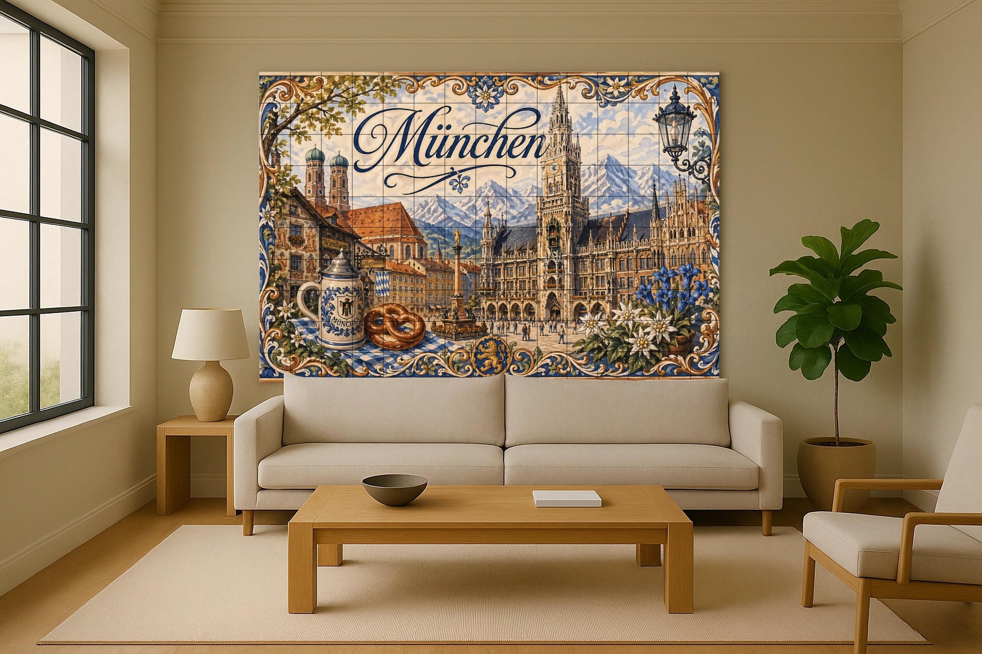Mural de azulejos de cerámica de Múnich, Alemania, arte mural de la…