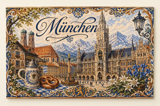 Munich, Germany, Art Mural of the City — City & Landmark Art · Ceramic Tile Mural