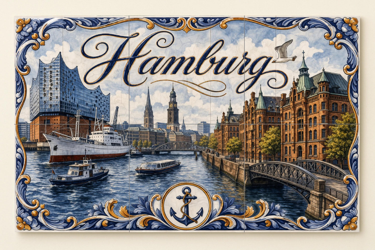 Mural de azulejos de cerámica de Hamburgo, Alemania, arte mural…