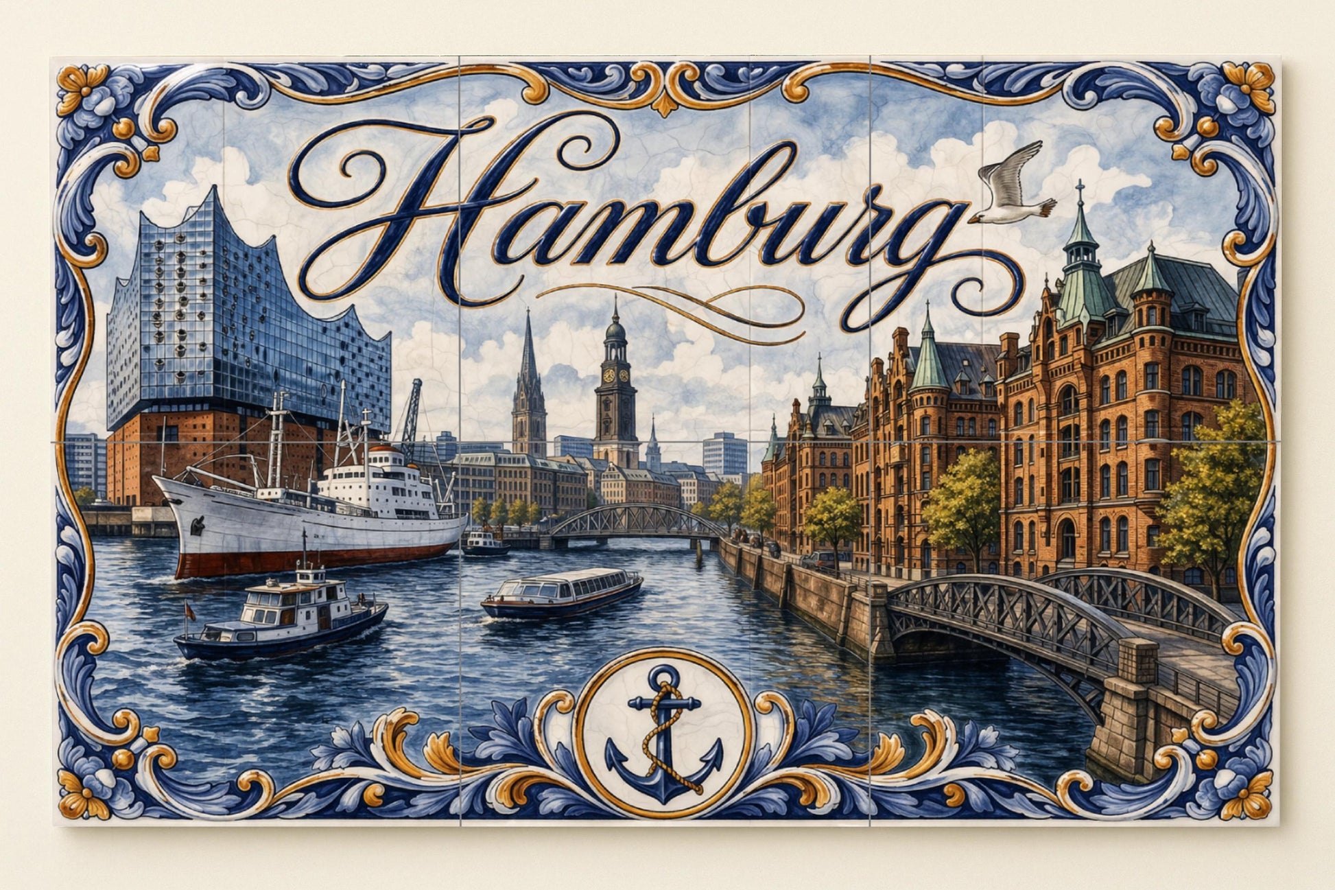 Mural de azulejos de cerámica de Hamburgo, Alemania, arte mural…