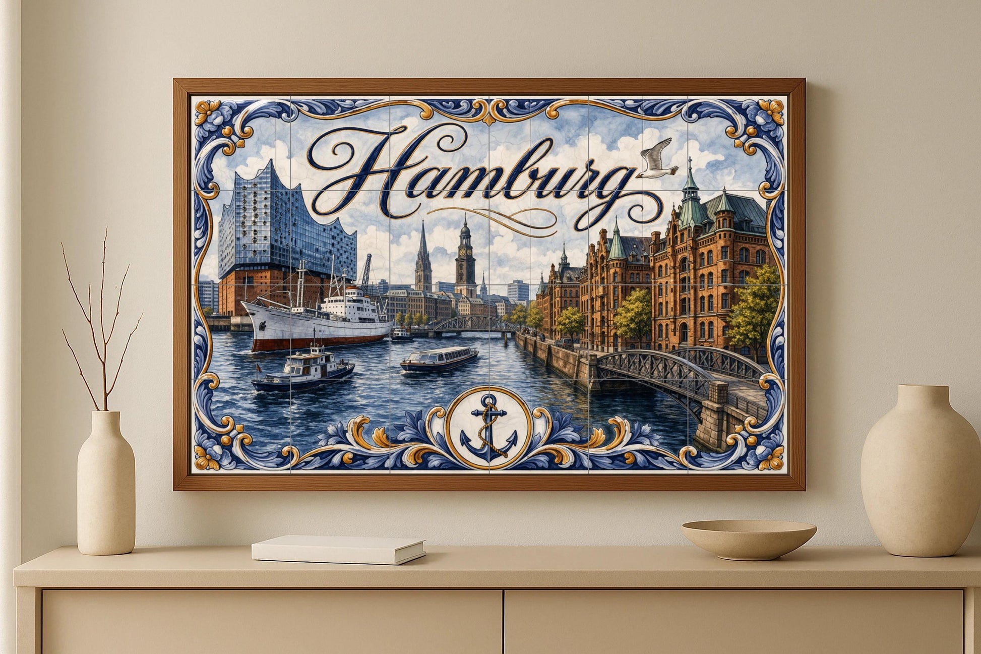Mural de azulejos de cerámica de Hamburgo, Alemania, arte mural…