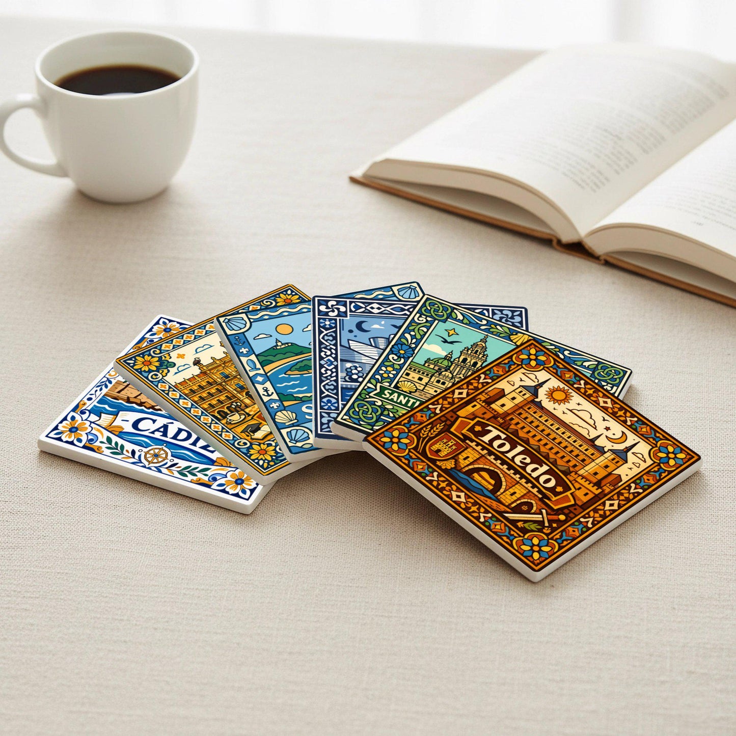 Ceramic Coasters Ciudades españolas — Geometric & Deco