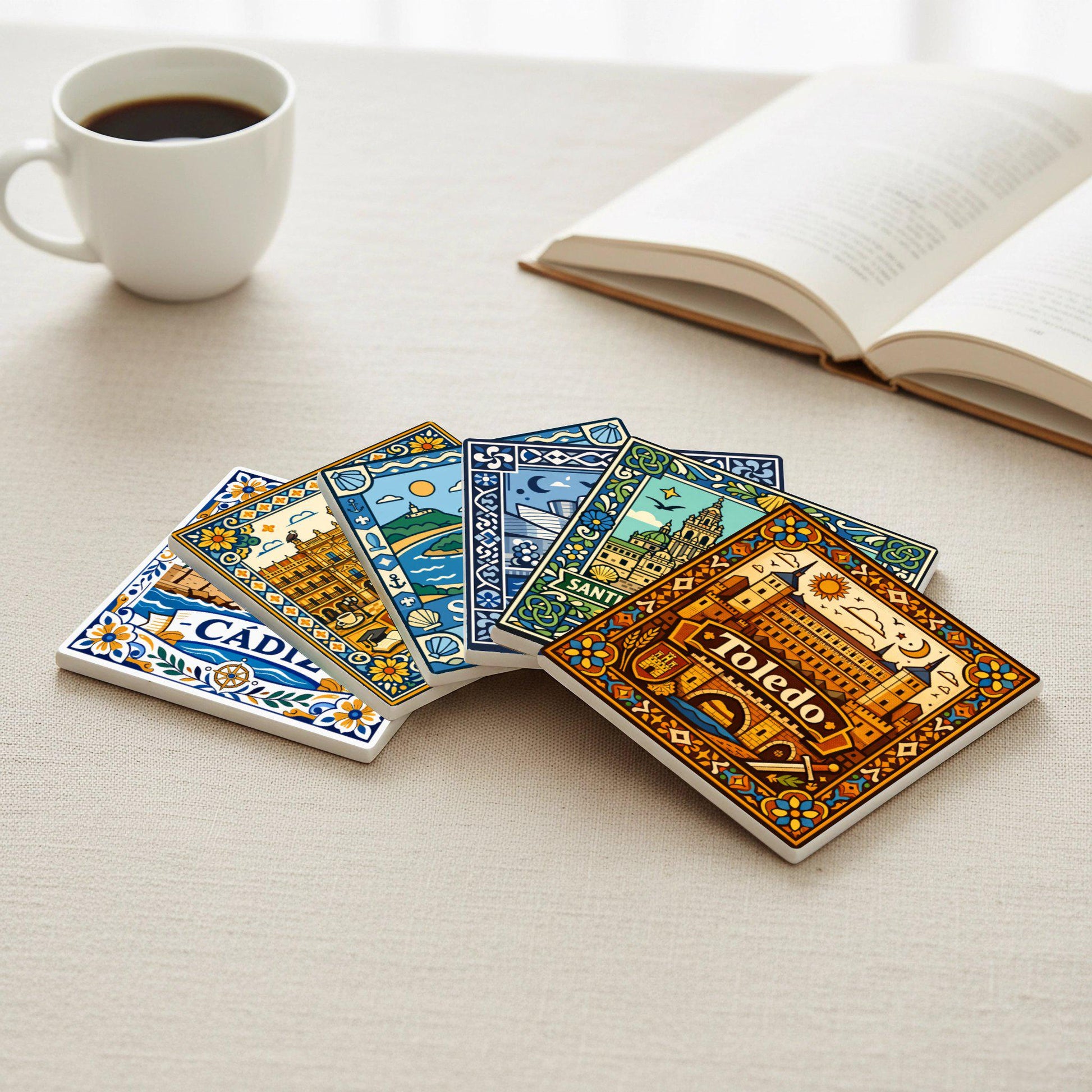 Ceramic Coasters Ciudades españolas — Geometric & Deco