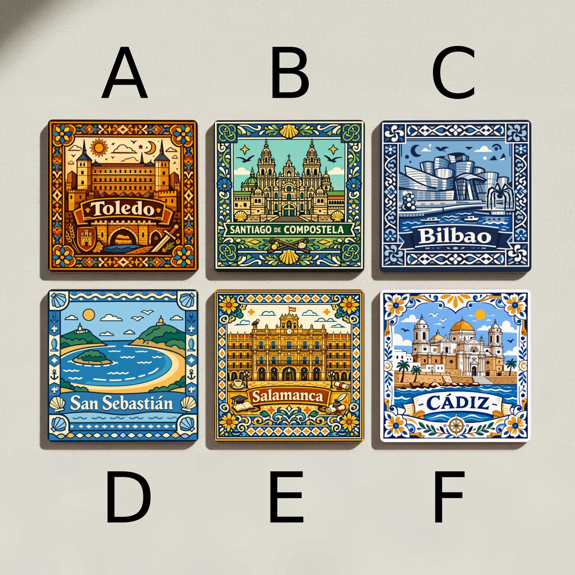 Ceramic Coasters Ciudades españolas — Geometric & Deco