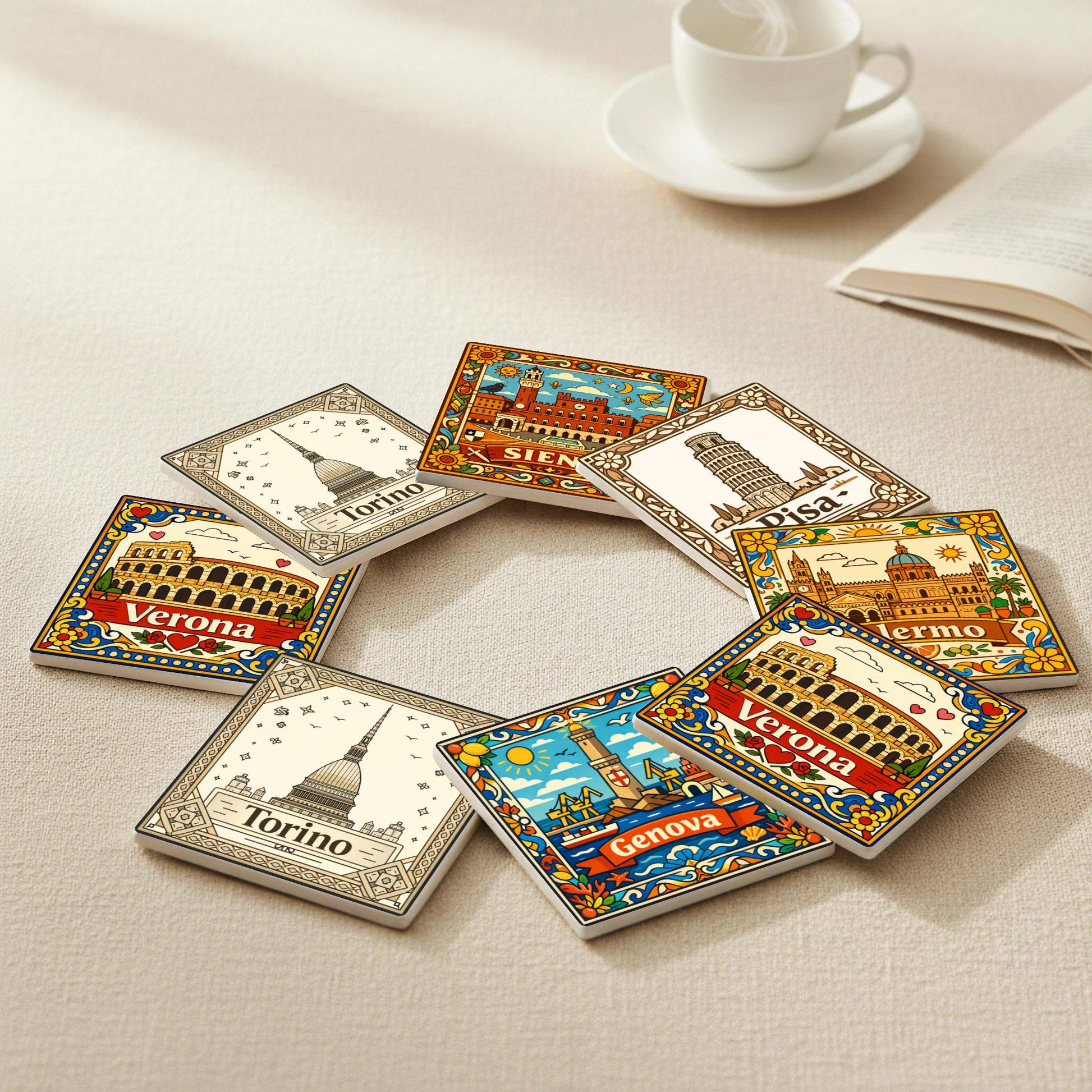 Italy · Coaster Set with Cork — City Souvenir Gift