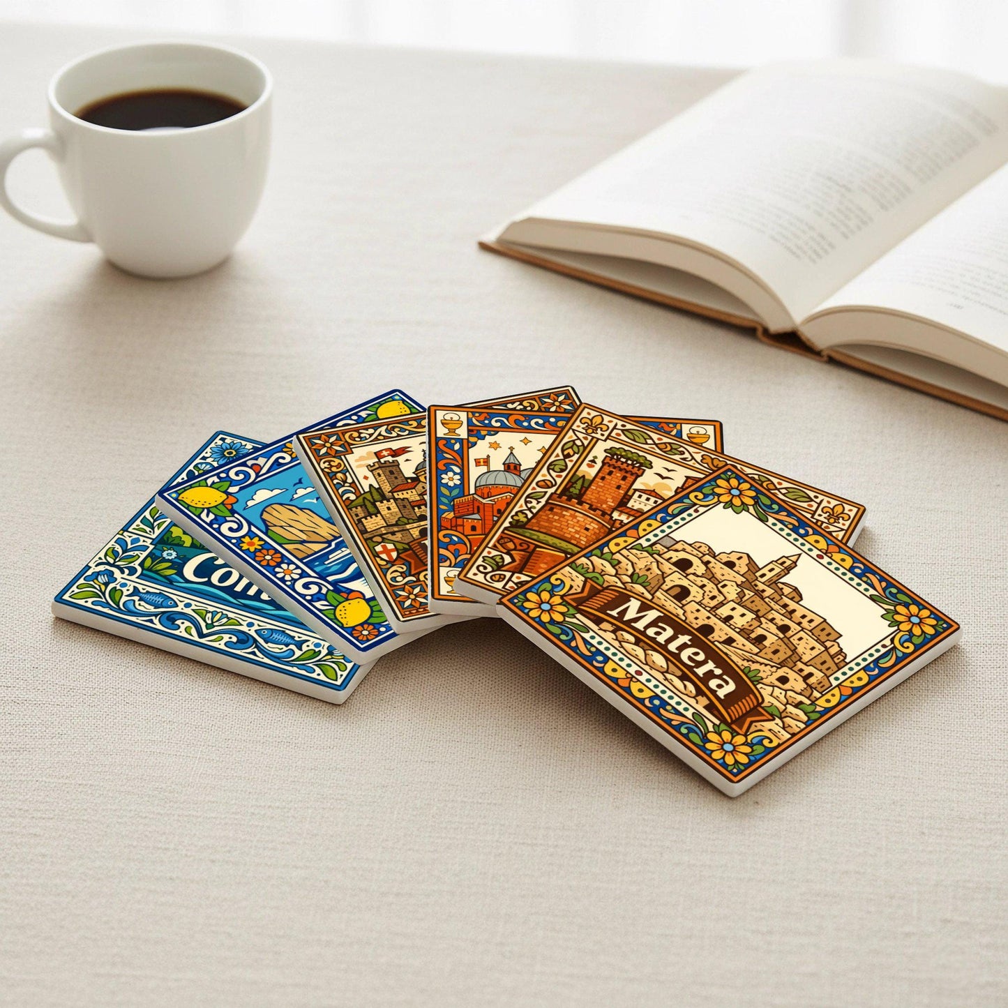 Italia — Set di Sottobicchieri in Ceramica · Souvenir di Città