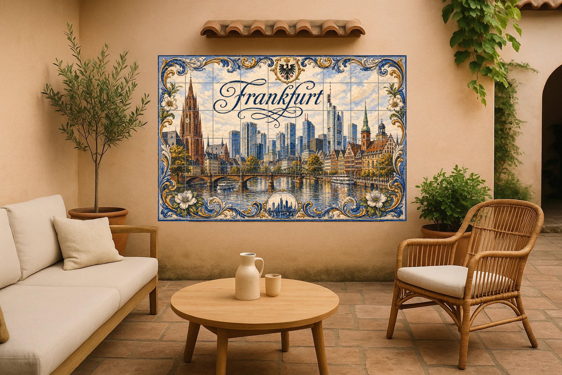 Fliesenbild Frankfurt, Deutschland, mit Blick panorámica — Stadtansicht in Fliesen