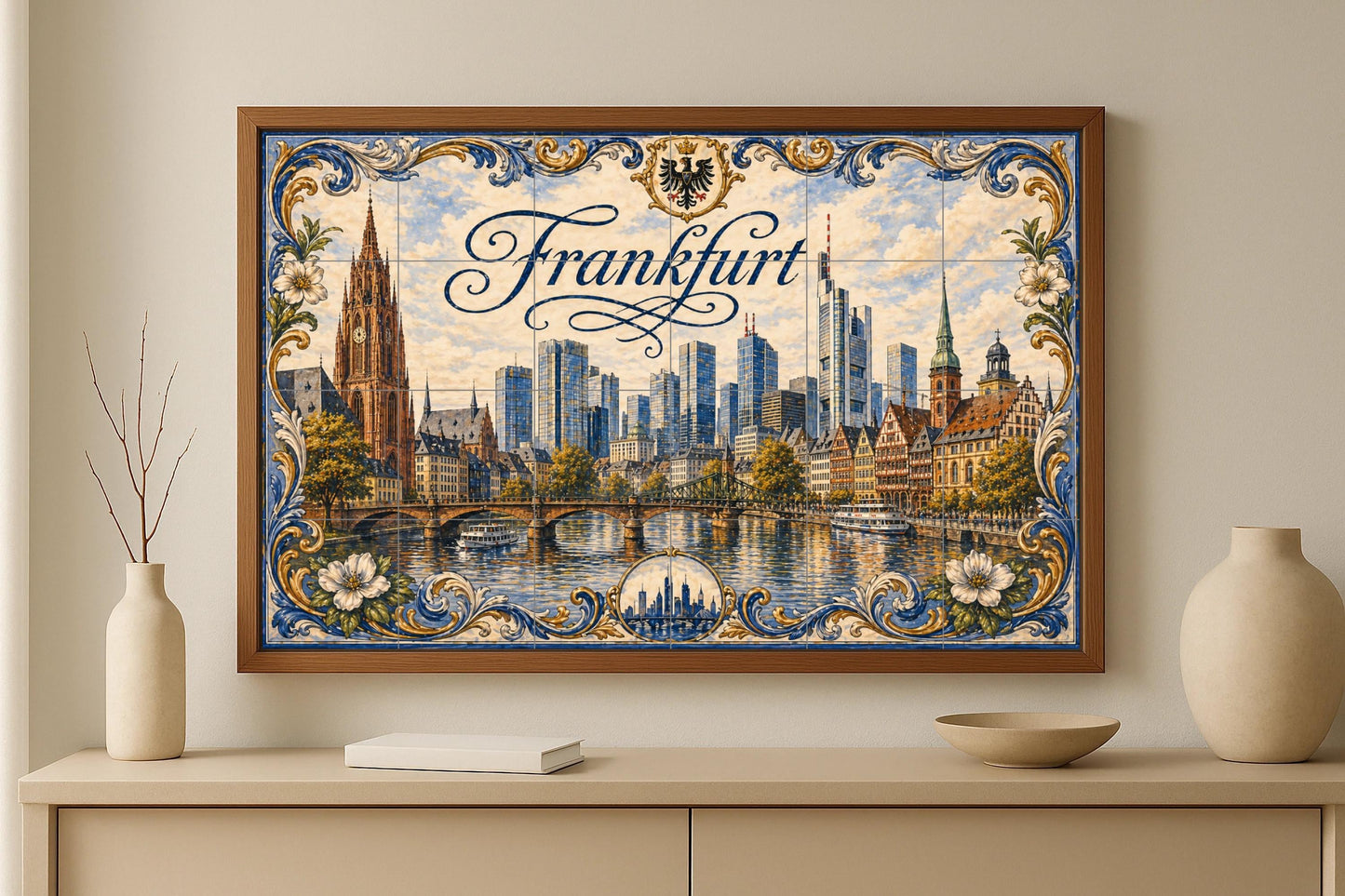 Fliesenbild Frankfurt, Deutschland, mit Blick panorámica — Stadtansicht in Fliesen