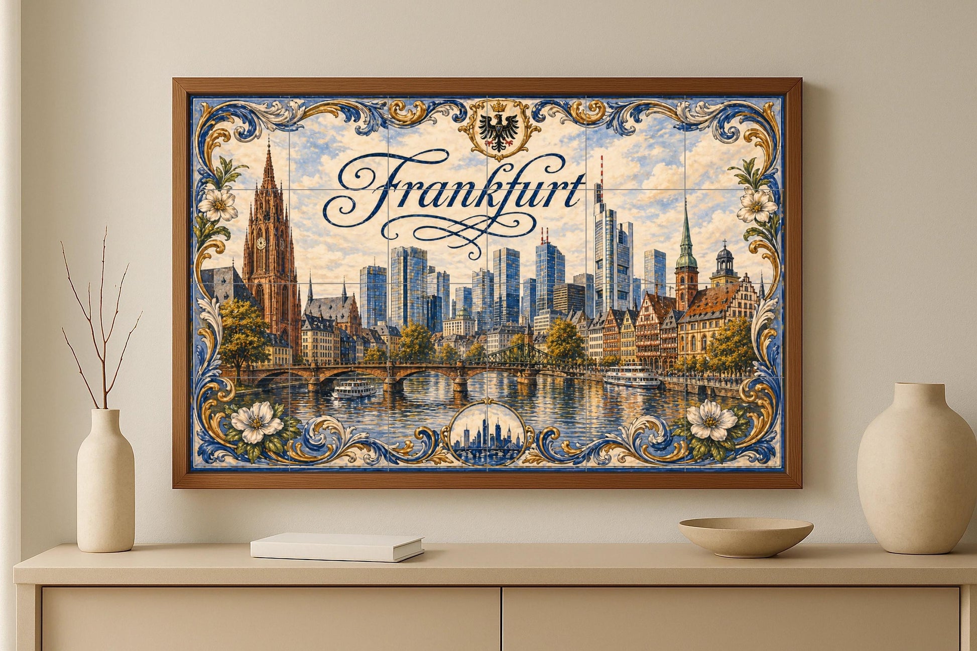 Fliesenbild Frankfurt, Deutschland, mit Blick panorámica — Stadtansicht in Fliesen