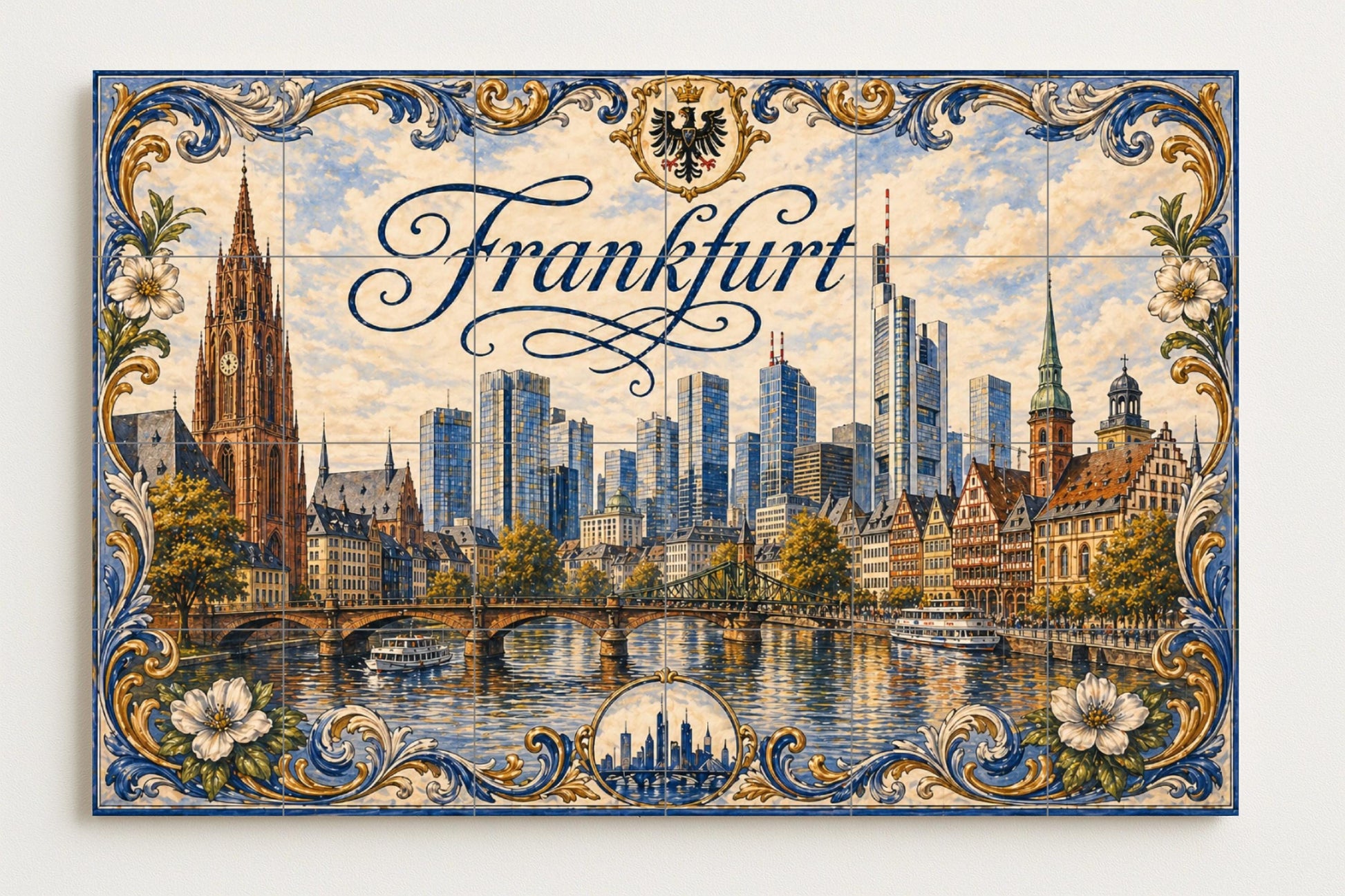 Fliesenbild Frankfurt, Deutschland, mit Blick panorámica — Stadtansicht in Fliesen