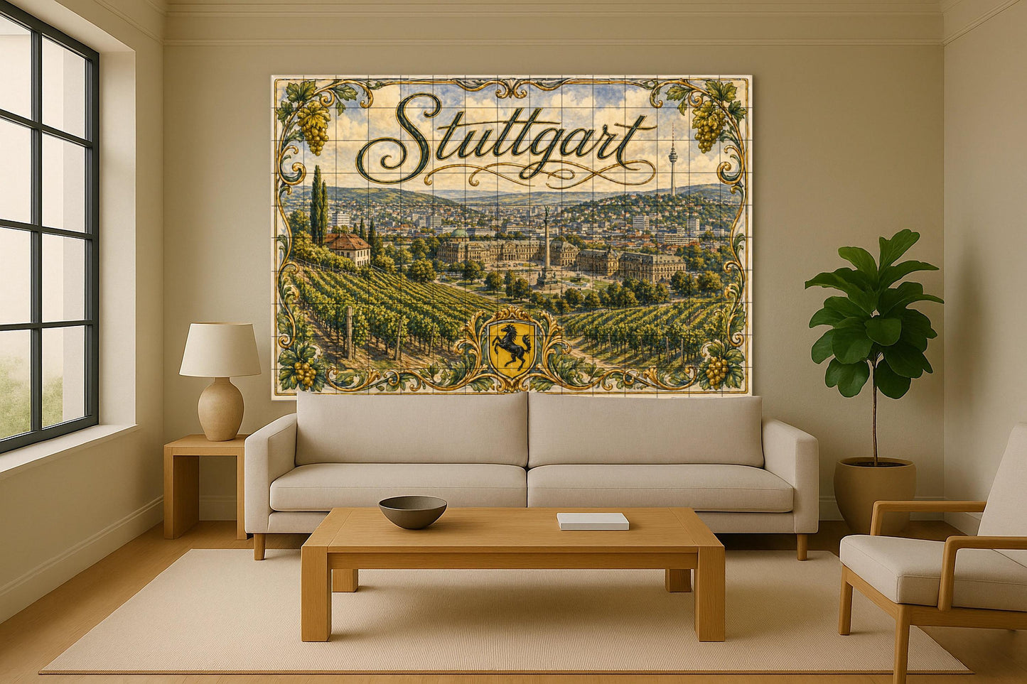 Stuttgart, Allemagne, Art Mural de Paysage u — Fresque Murale en Carreaux de Céramique · Décor Mural Voyage