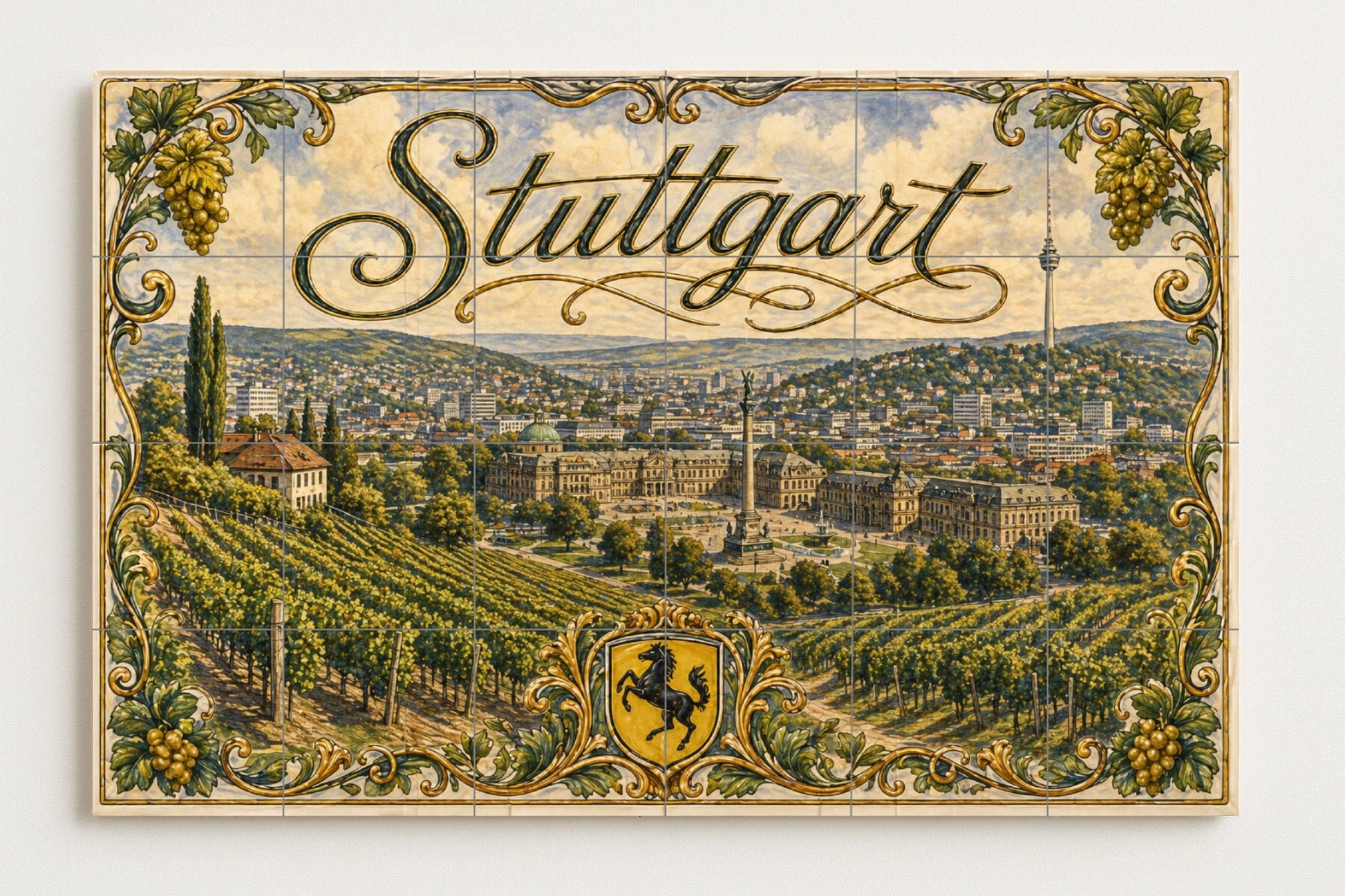 Stuttgart, Allemagne, Art Mural de Paysage u — Fresque Murale en Carreaux de Céramique · Décor Mural Voyage