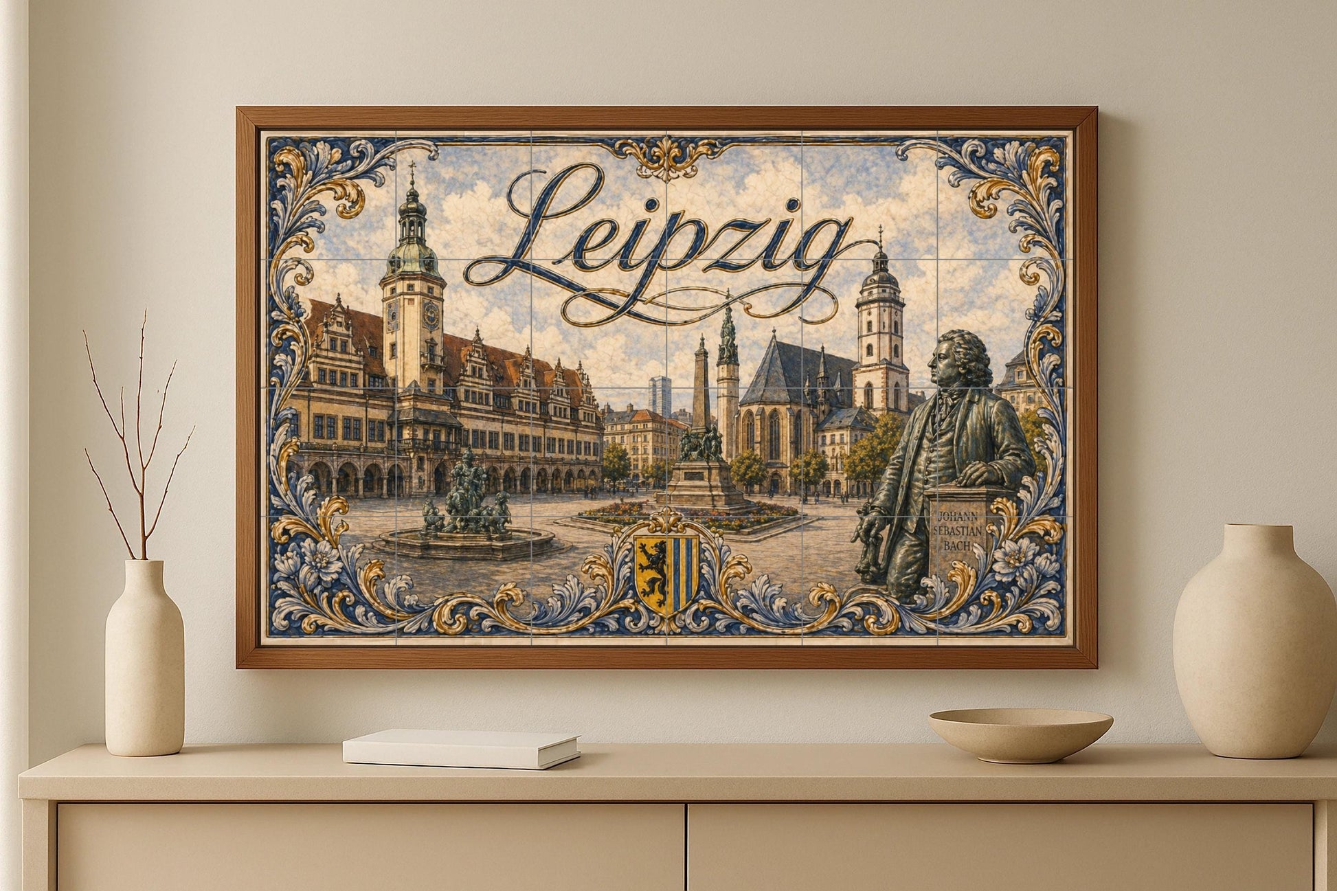 Leipzig, Germany, Art Mural with Landscape ur · Ceramic Wall Mural — Cityscape in Tile