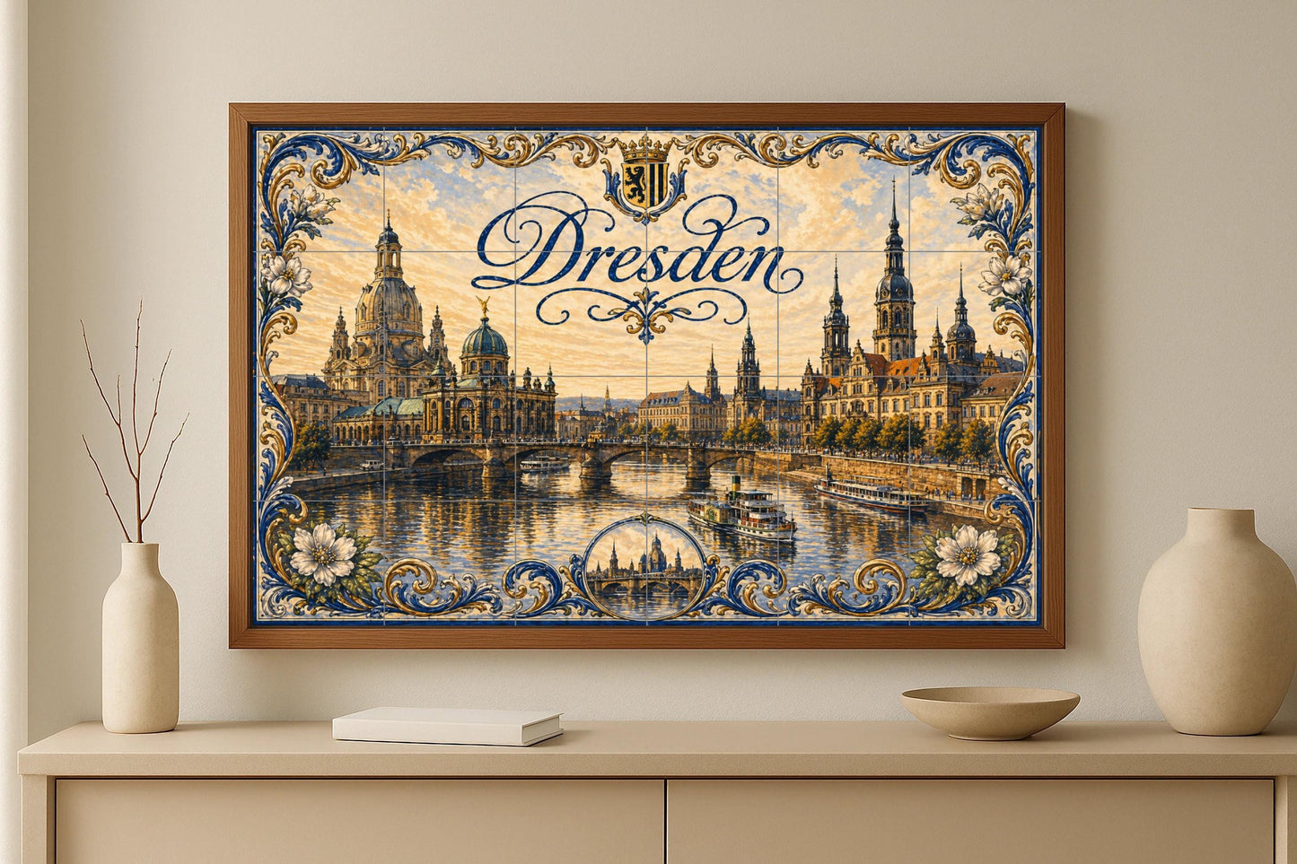 Mural de azulejos de cerámica de Dresde, Alemania, arte mural barroco…