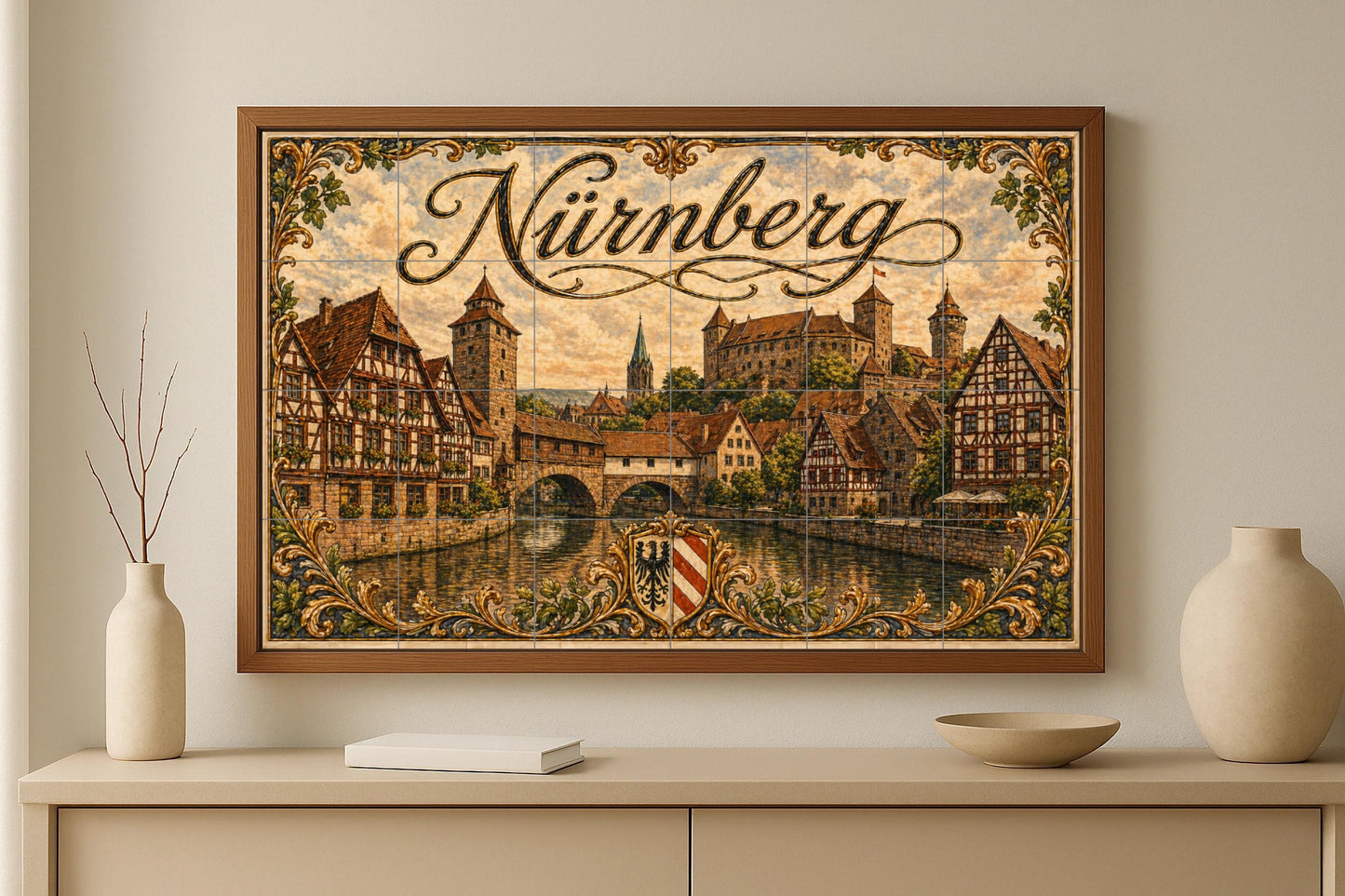Mural de azulejos de cerámica de Núremberg, arte mural de paisaje…