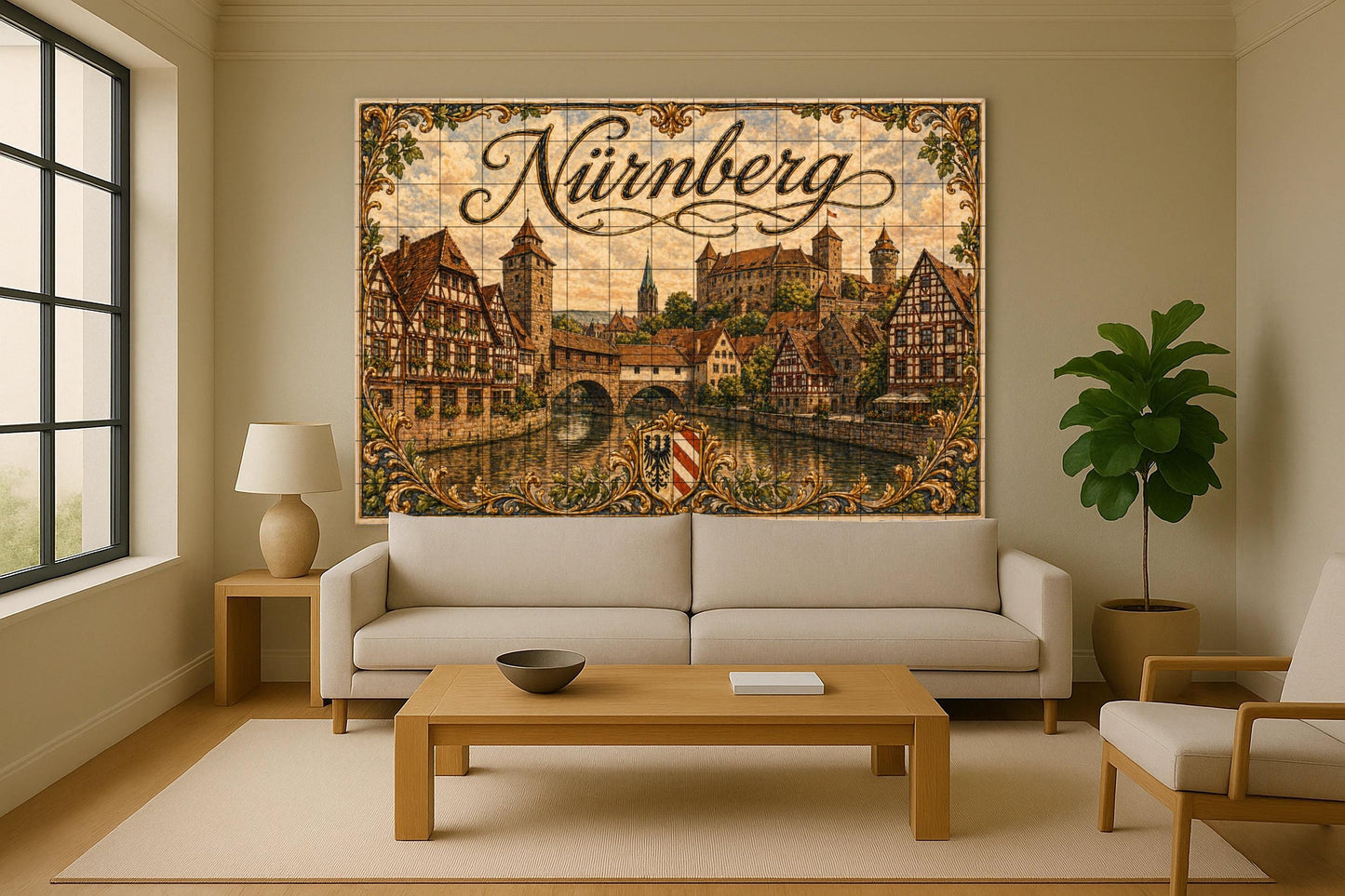 Mural de azulejos de cerámica de Núremberg, arte mural de paisaje…