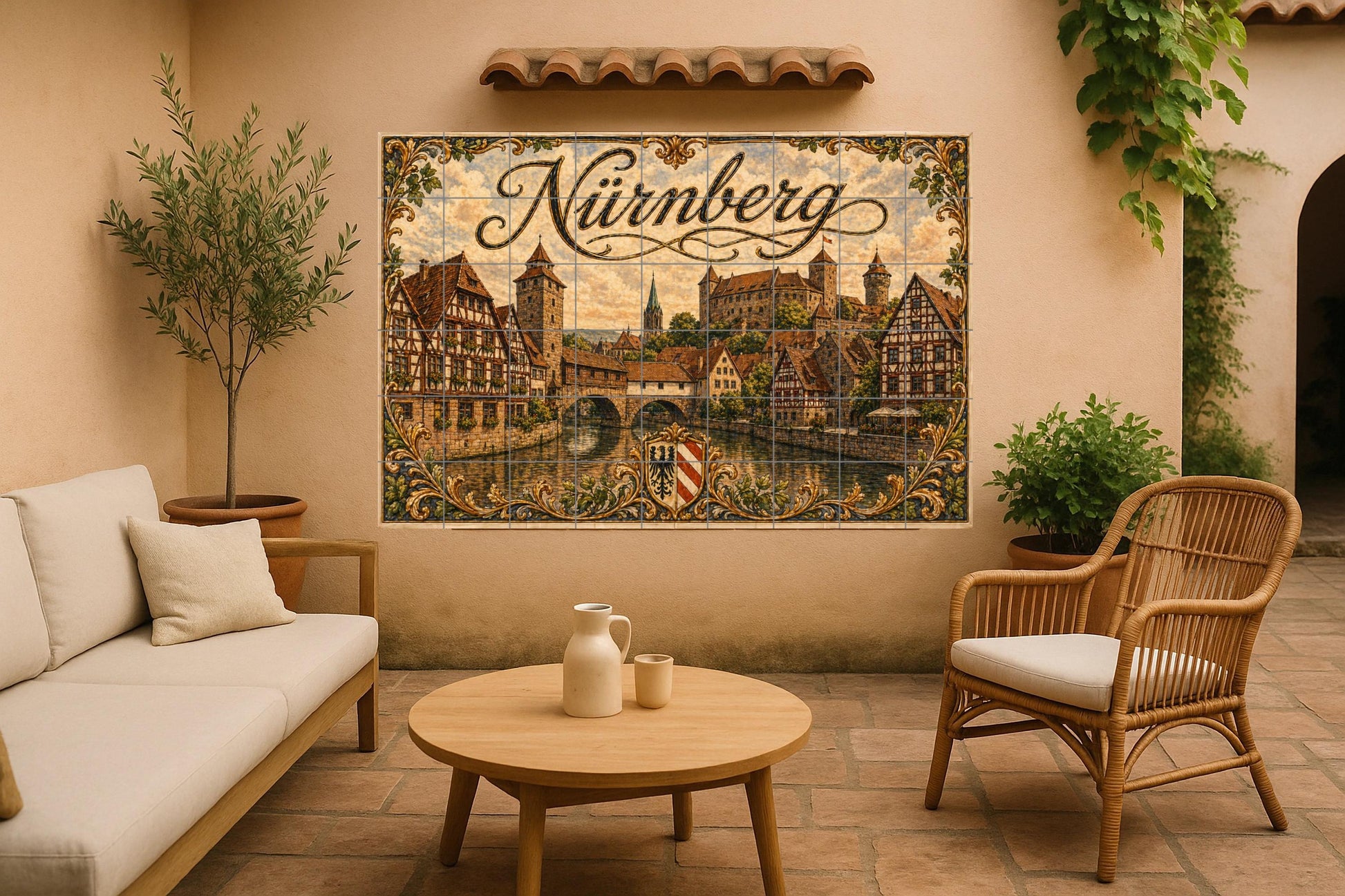 Mural de azulejos de cerámica de Núremberg, arte mural de paisaje…