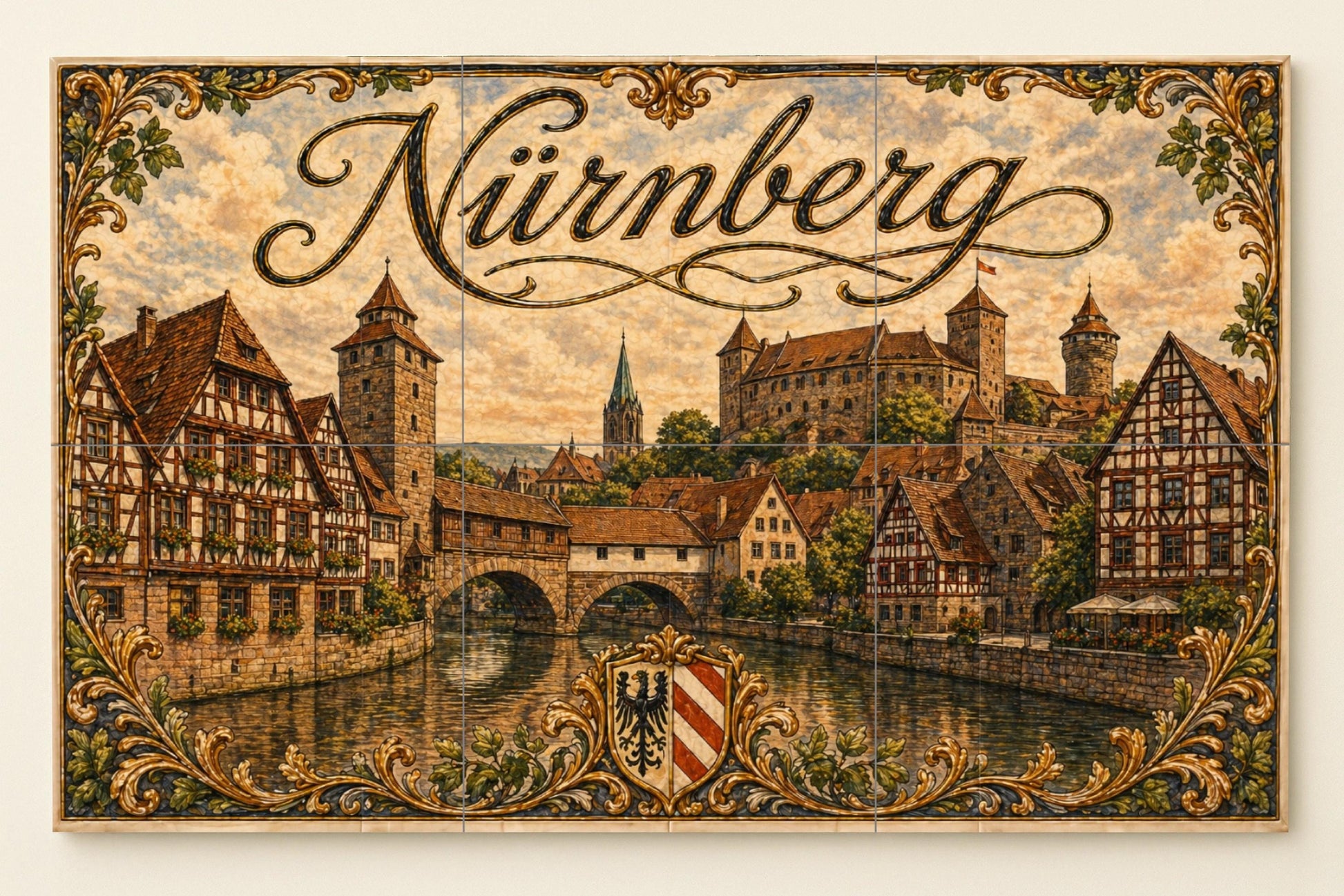 Mural de azulejos de cerámica de Núremberg, arte mural de paisaje…