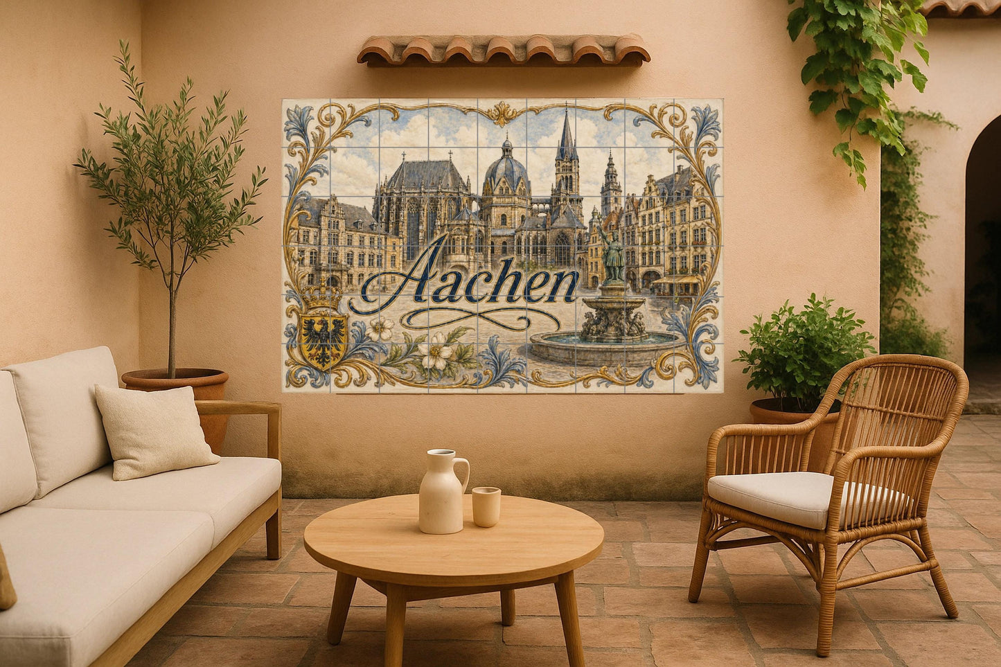 Cathédrale de Aquisgrán, Art Mural avec pai · Fresque Céramique — Paysage Botanique