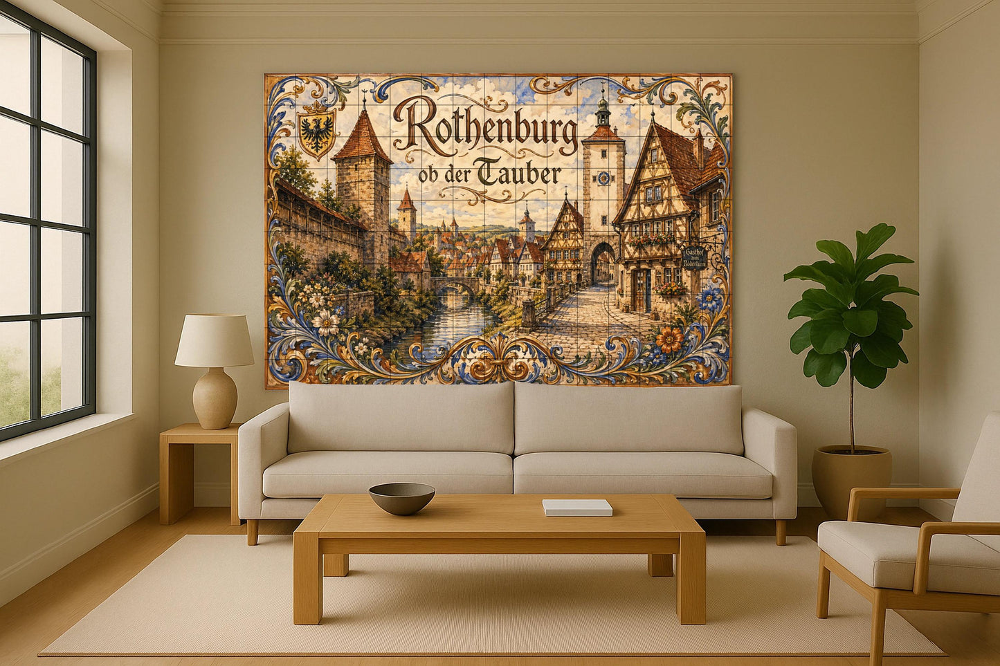 Rothenburg ob der Tauber, arte mural de un p — Volkskunst & Ornament, Wandkunst aus Keramikfliesen