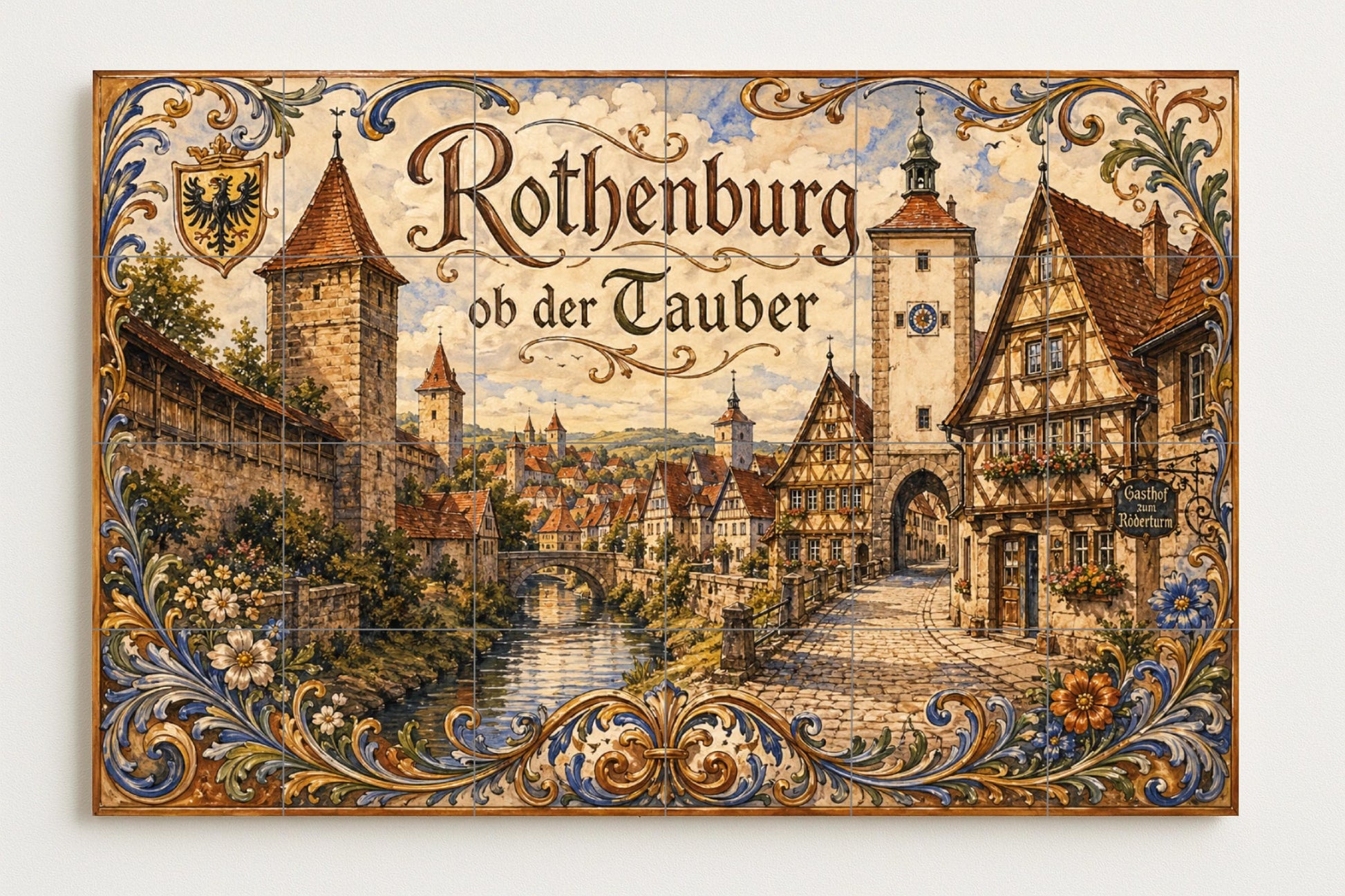 Rothenburg ob der Tauber, arte mural de un p — Volkskunst & Ornament, Wandkunst aus Keramikfliesen