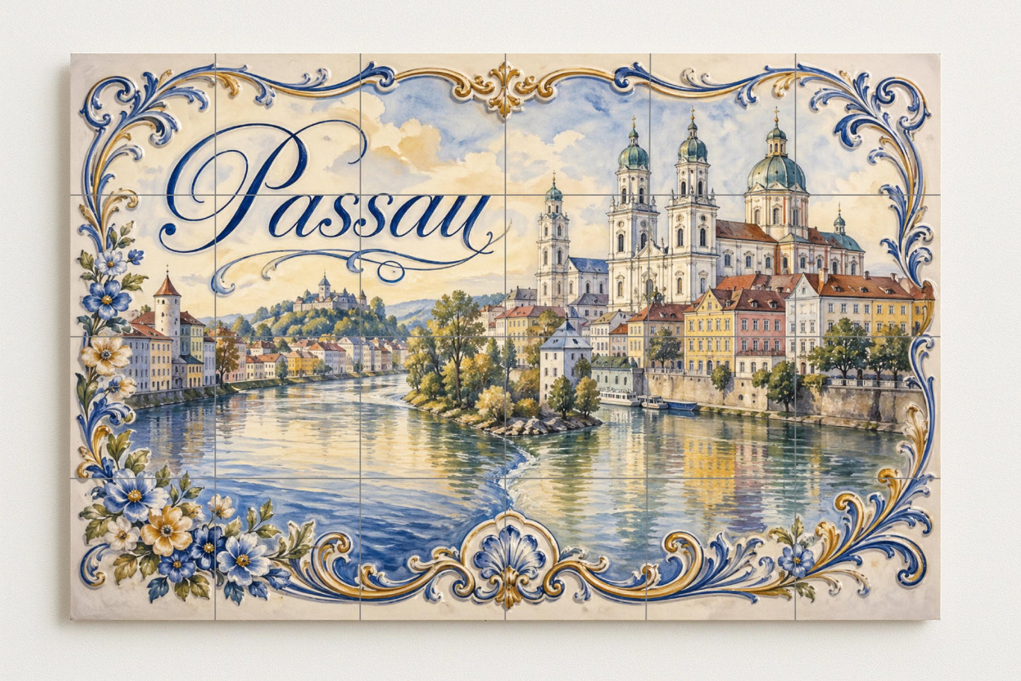 Passau, Allemagne, Art Mural de Paysage urba — Fresque Murale en Carreaux de Céramique · Fresque de Monument