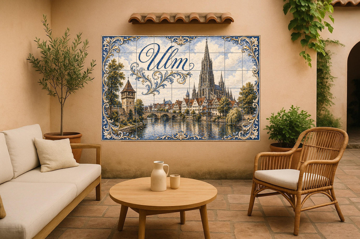 Mural de azulejos de cerámica de Ulm, Alemania, arte mural con…