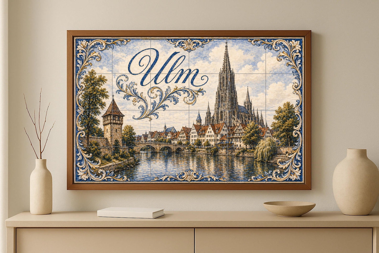 Mural de azulejos de cerámica de Ulm, Alemania, arte mural con…
