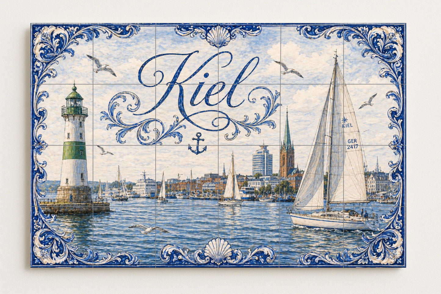 Mural de azulejos de cerámica de Kiel, arte mural del puerto del Mar…