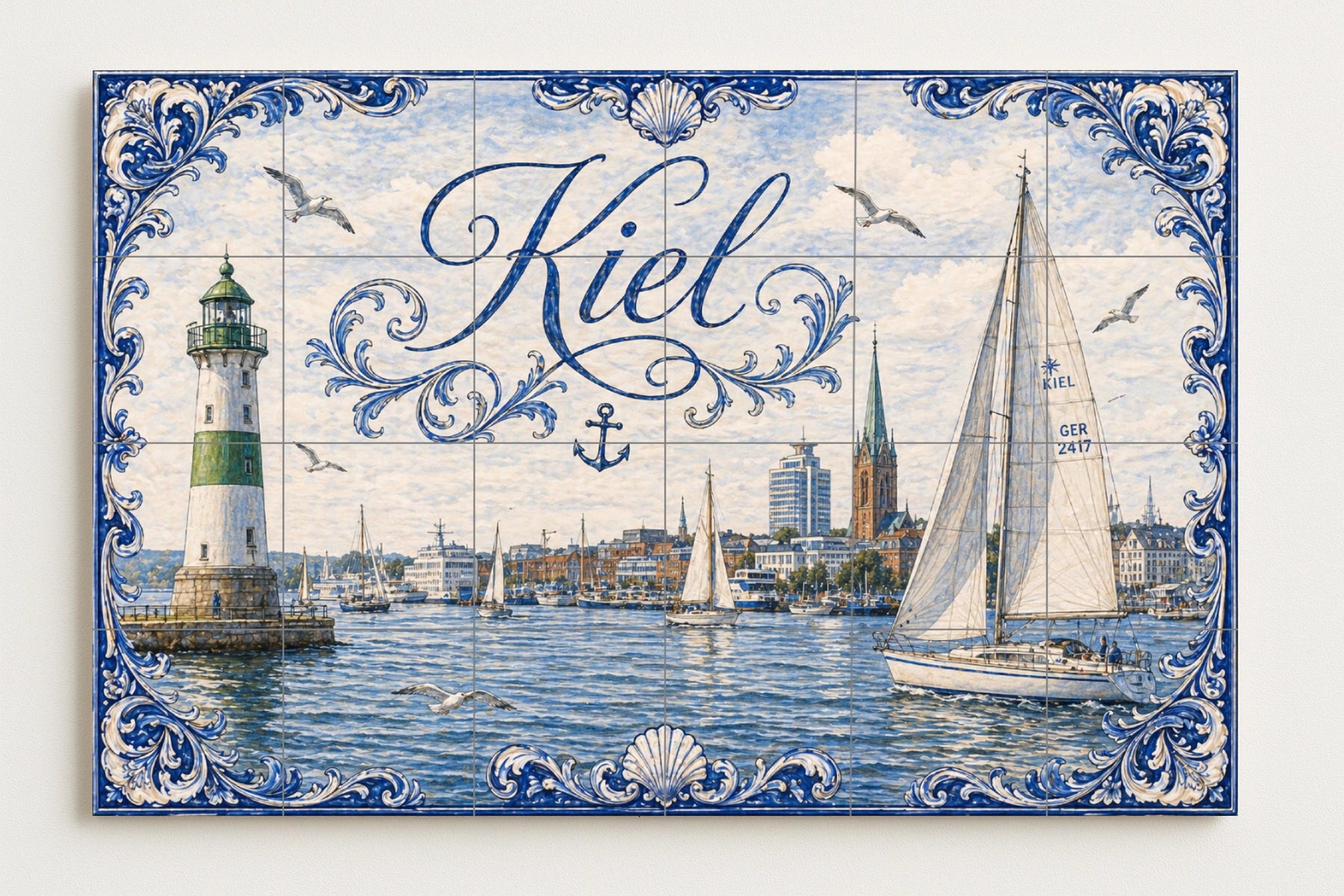 Mural de azulejos de cerámica de Kiel, arte mural del puerto del Mar…