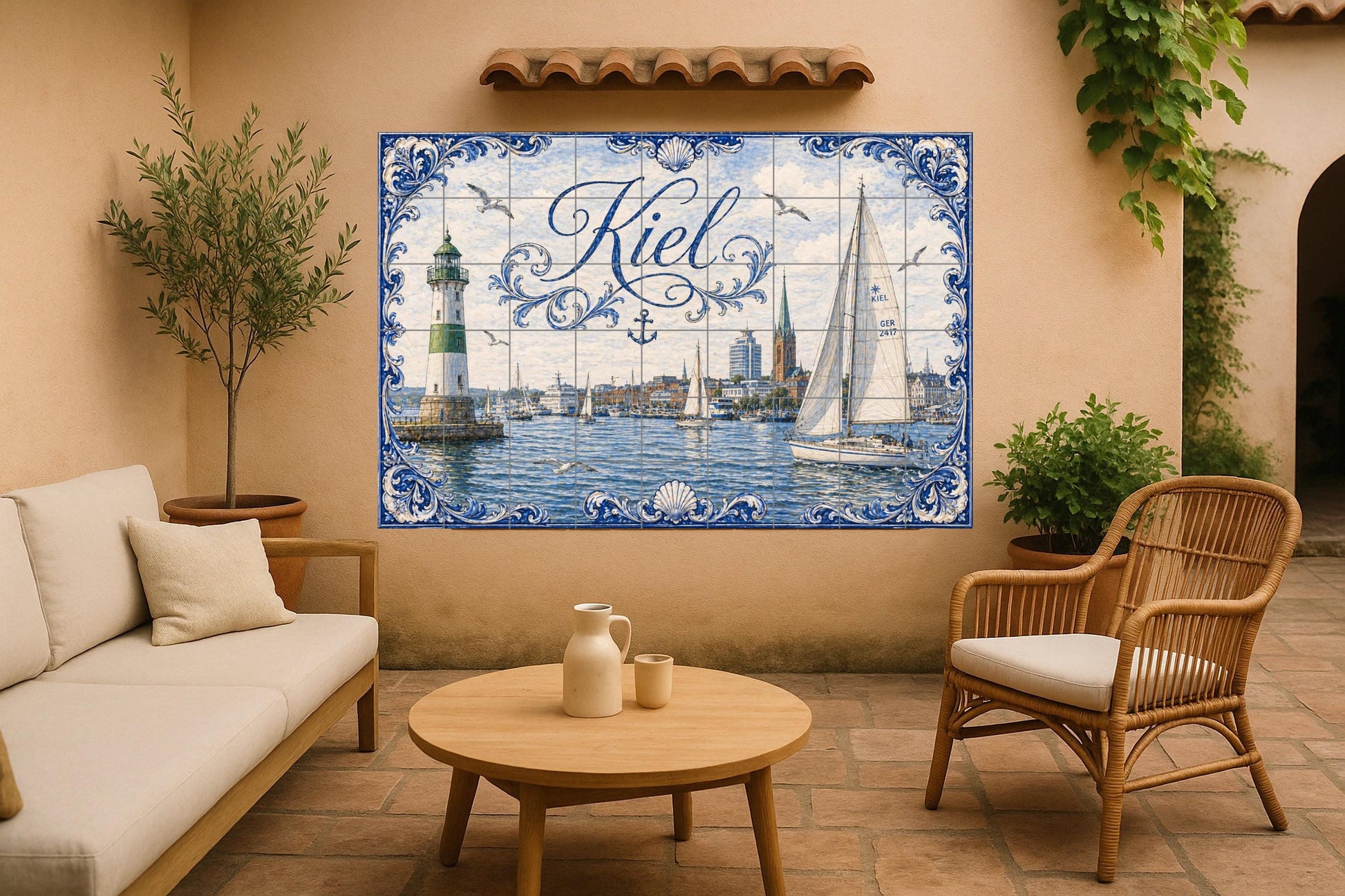Mural de azulejos de cerámica de Kiel, arte mural del puerto del Mar…